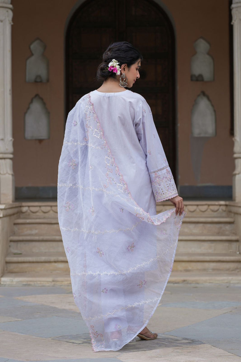 Elegant Lilac Floral Linen Kurta Set for Women Ethnic Wear main image 1