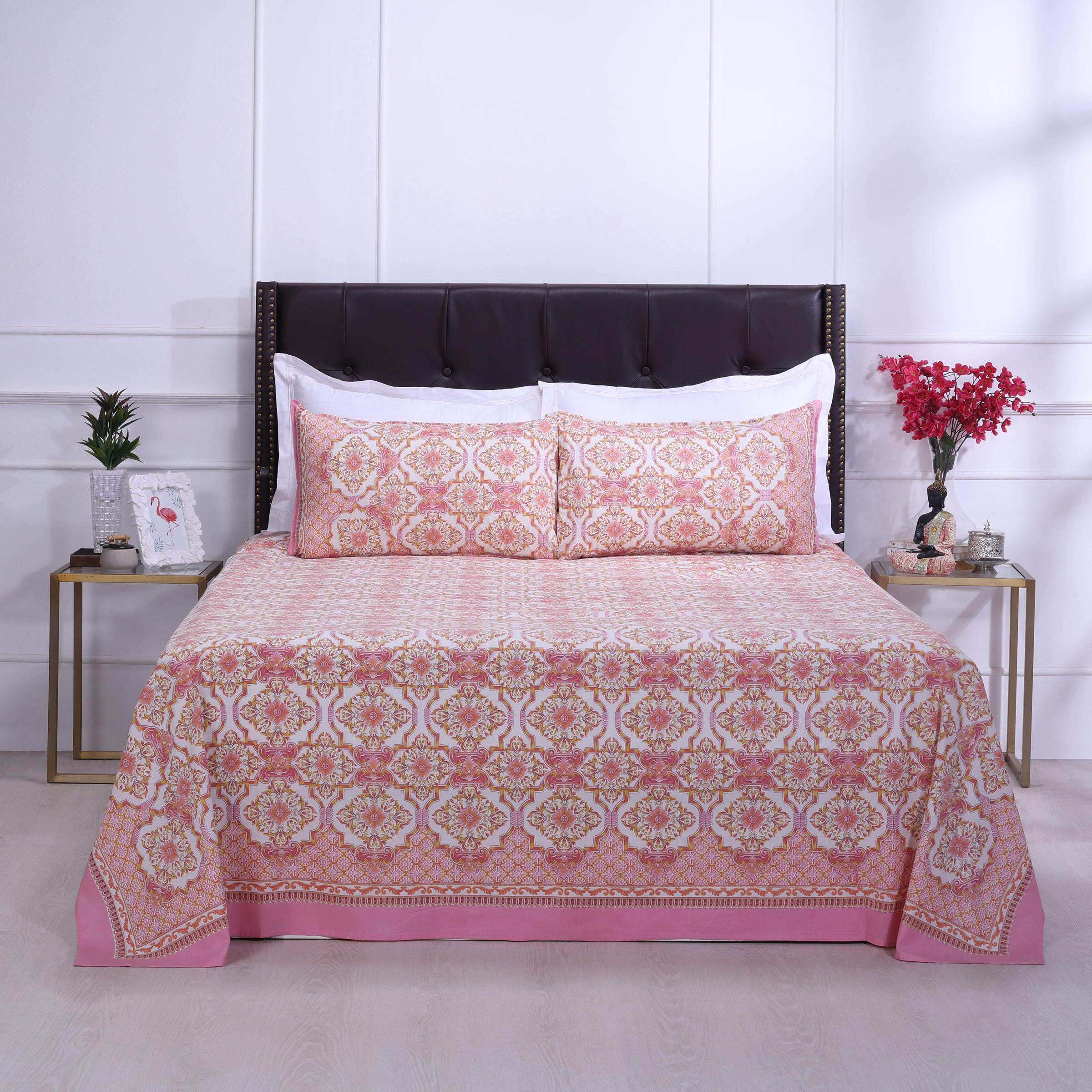 Nandini Pink Cotton Bedsheet - shahenazindia