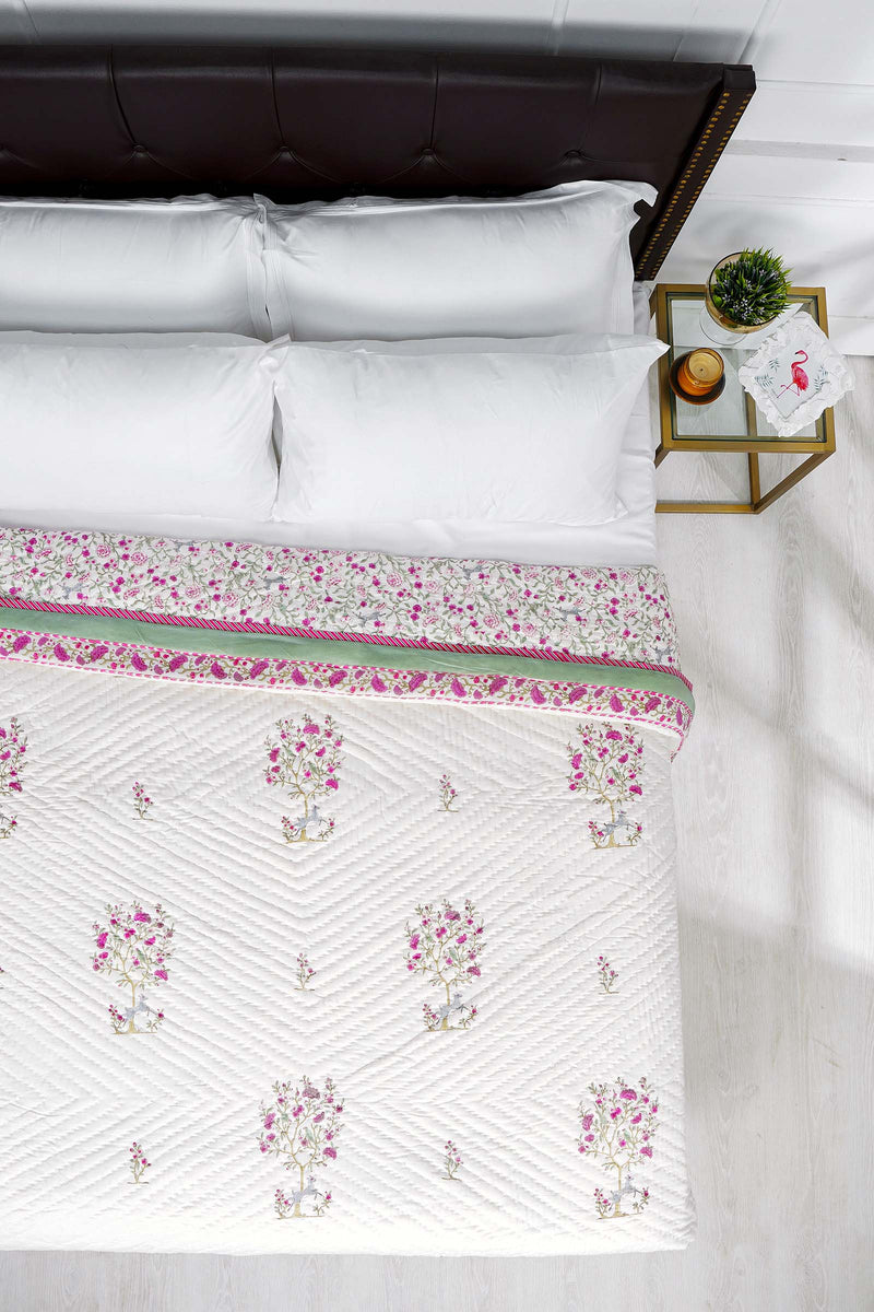 Buy Raabta Pink Hand Block Printed Reversible Cotton Muslin Quilt