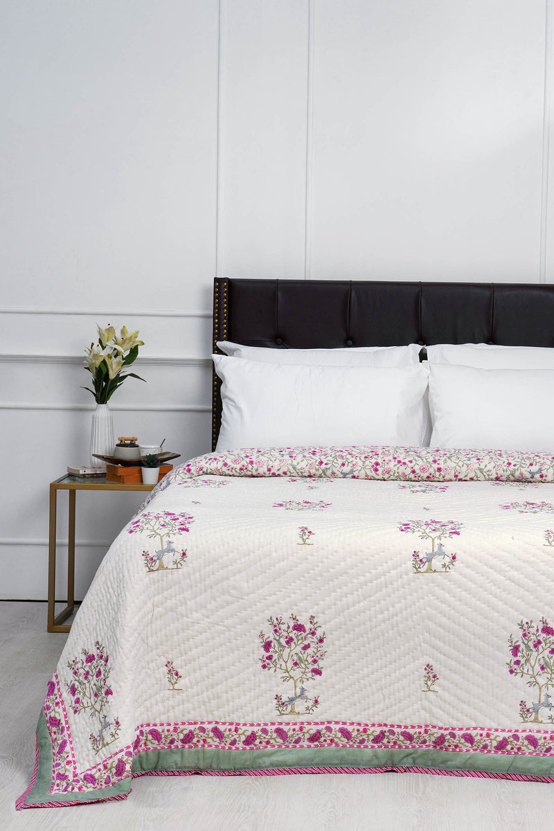 Buy Raabta Pink Hand Block Printed Reversible Cotton Muslin Quilt