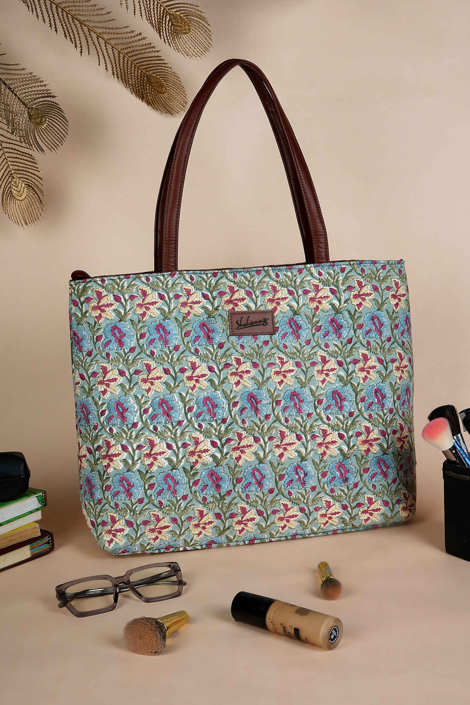 Galway Gemstone Hand Block Printed Blue Classic Tote Bag Shahenaz