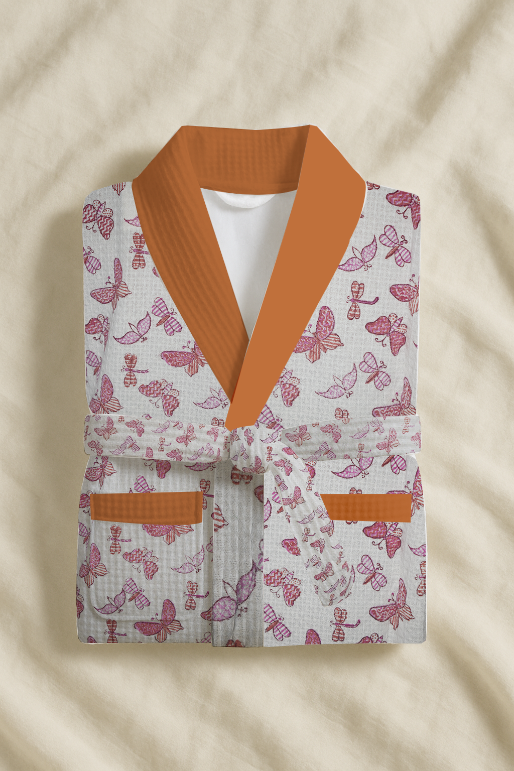 Baby Butterfly Rust Cotton Waffle Weave Bathrobe