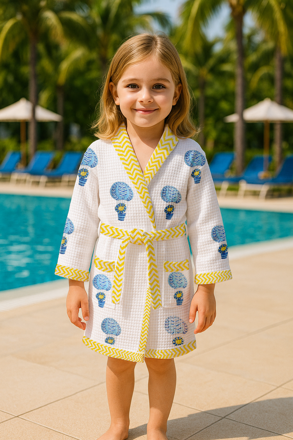 Baby Parachute Blue Cotton Waffle Weave Bathrobe