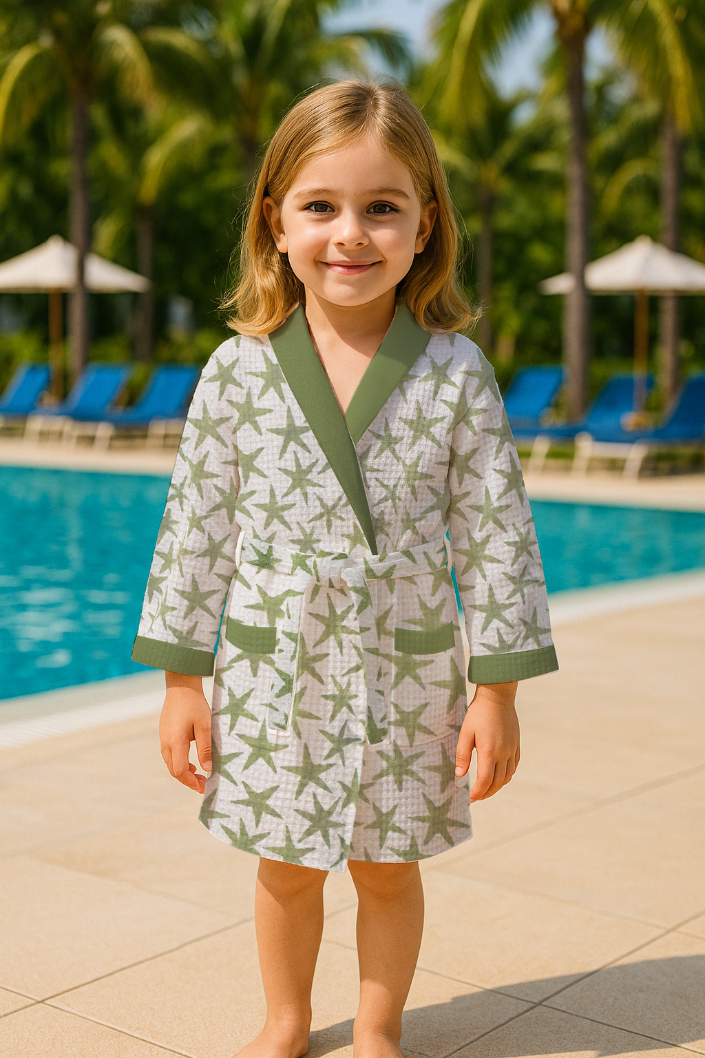 Baby Star Green Cotton Waffle Weave Bathrobe