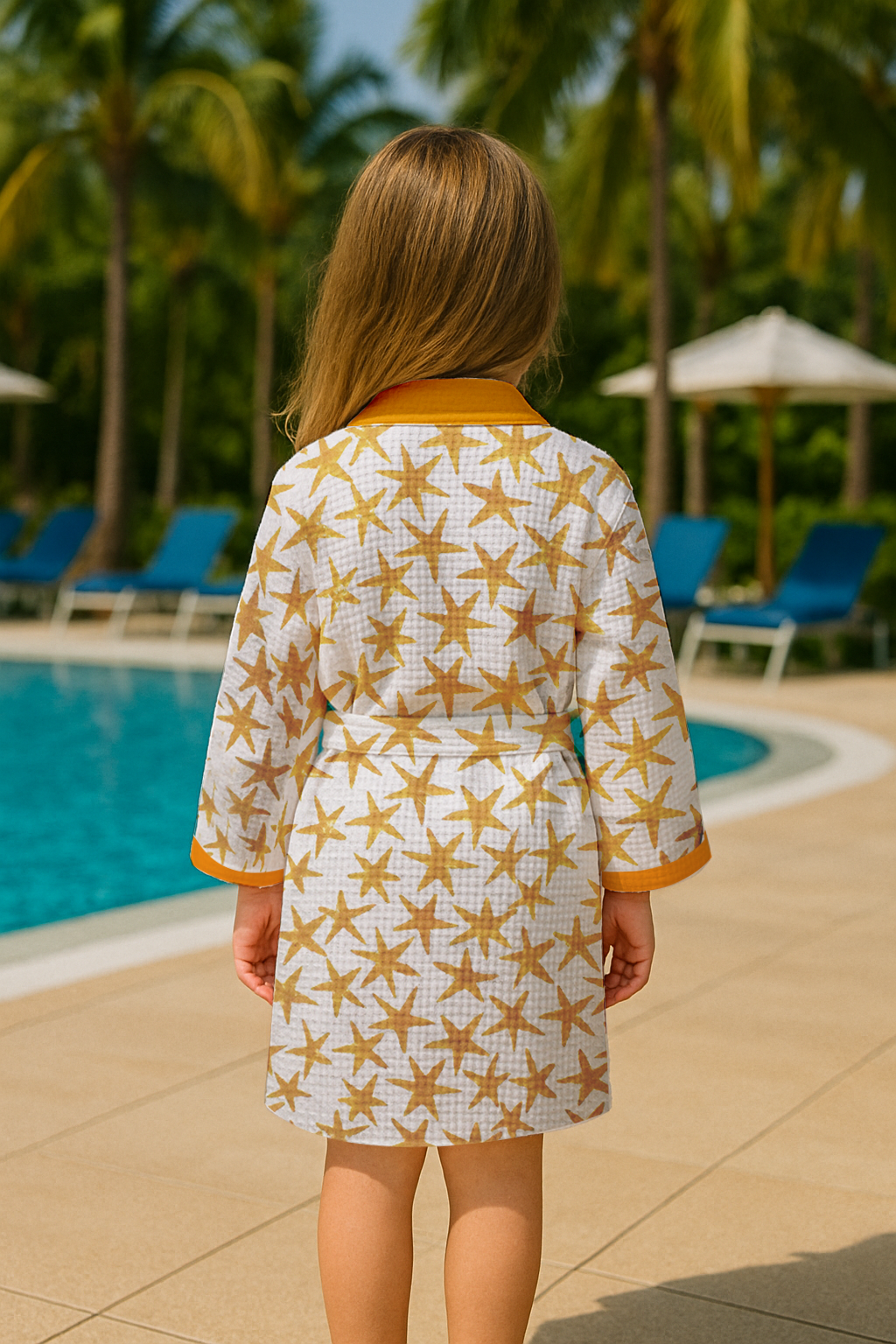 Baby Star Mustard Cotton Waffle Weave Bathrobe