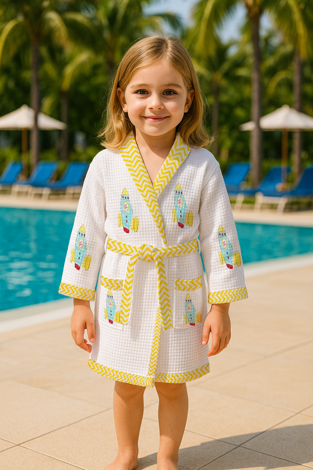Baby Rocket Turquoise Cotton Waffle Weave Bathrobe