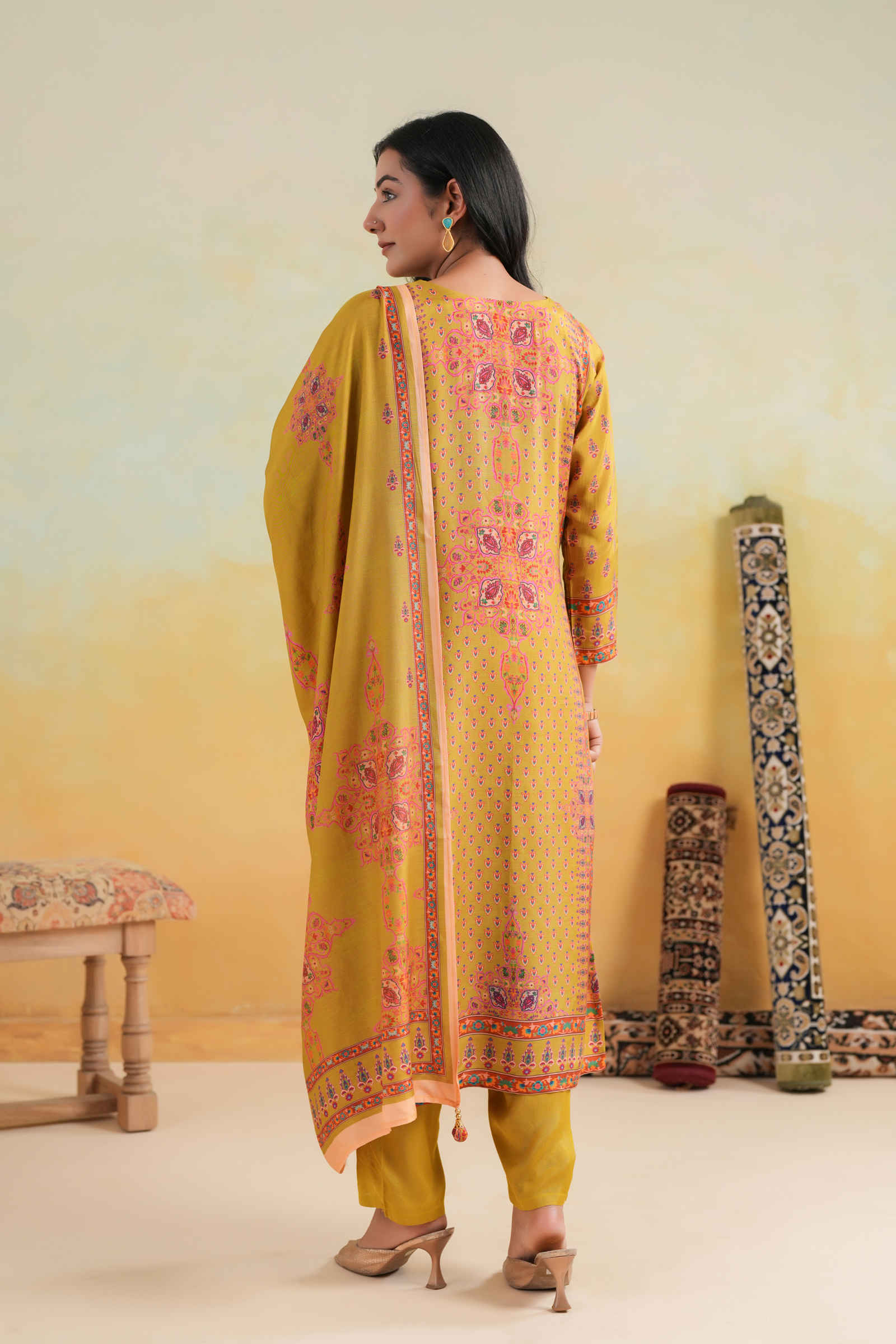 Kavish Ameerah-e-Ember Mustard Kurta Pant and Dupatta Set
