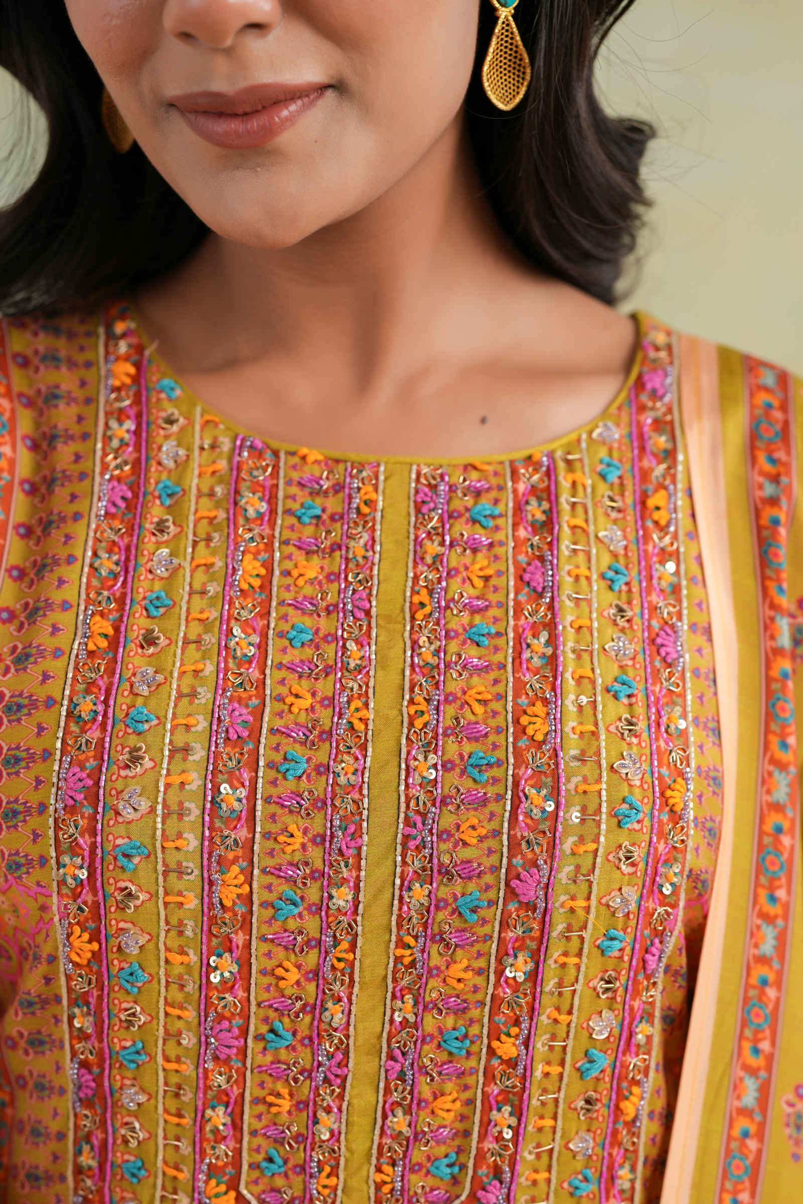 Kavish Ameerah-e-Ember Mustard Kurta Pant and Dupatta Set