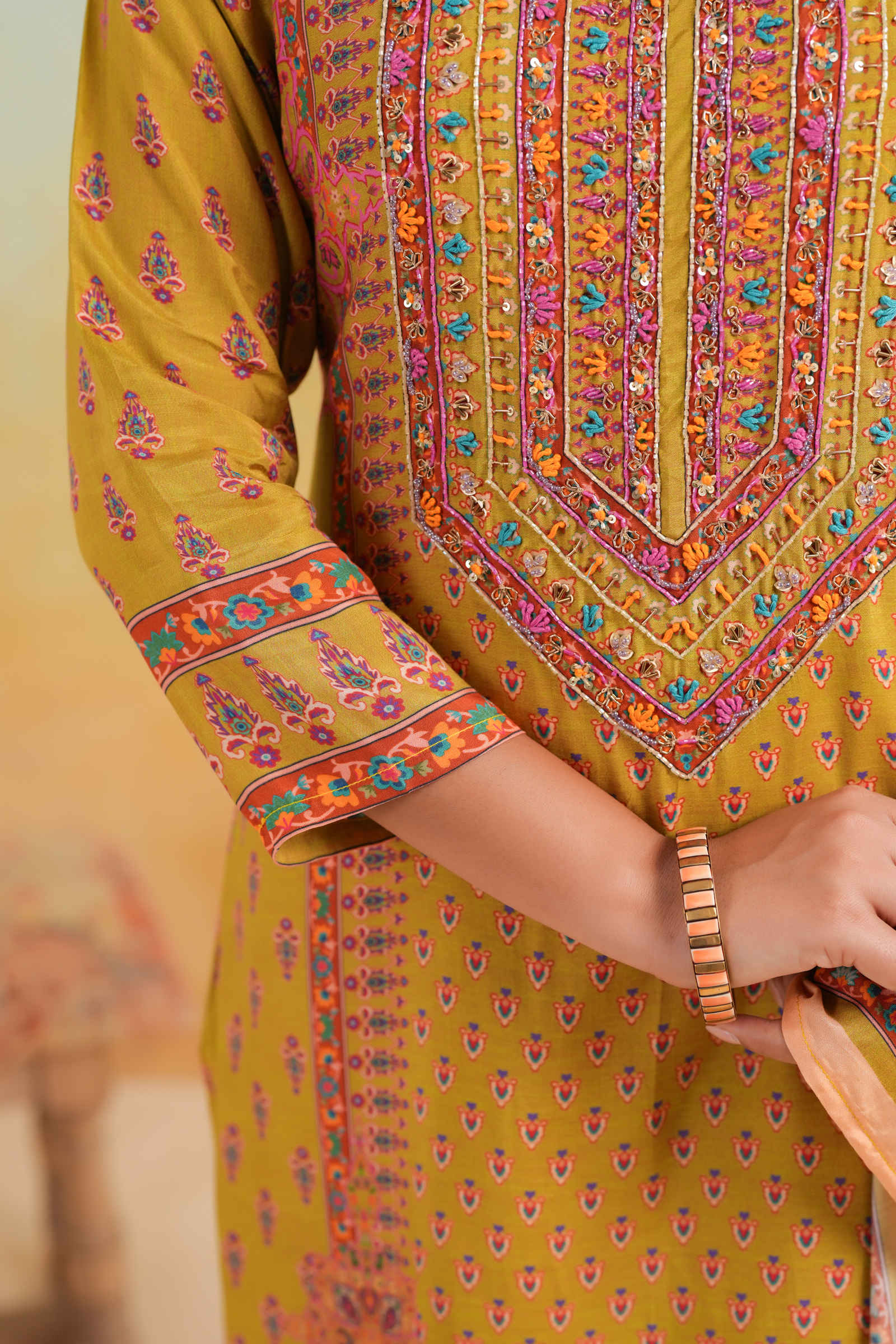 Kavish Ameerah-e-Ember Mustard Kurta Pant and Dupatta Set