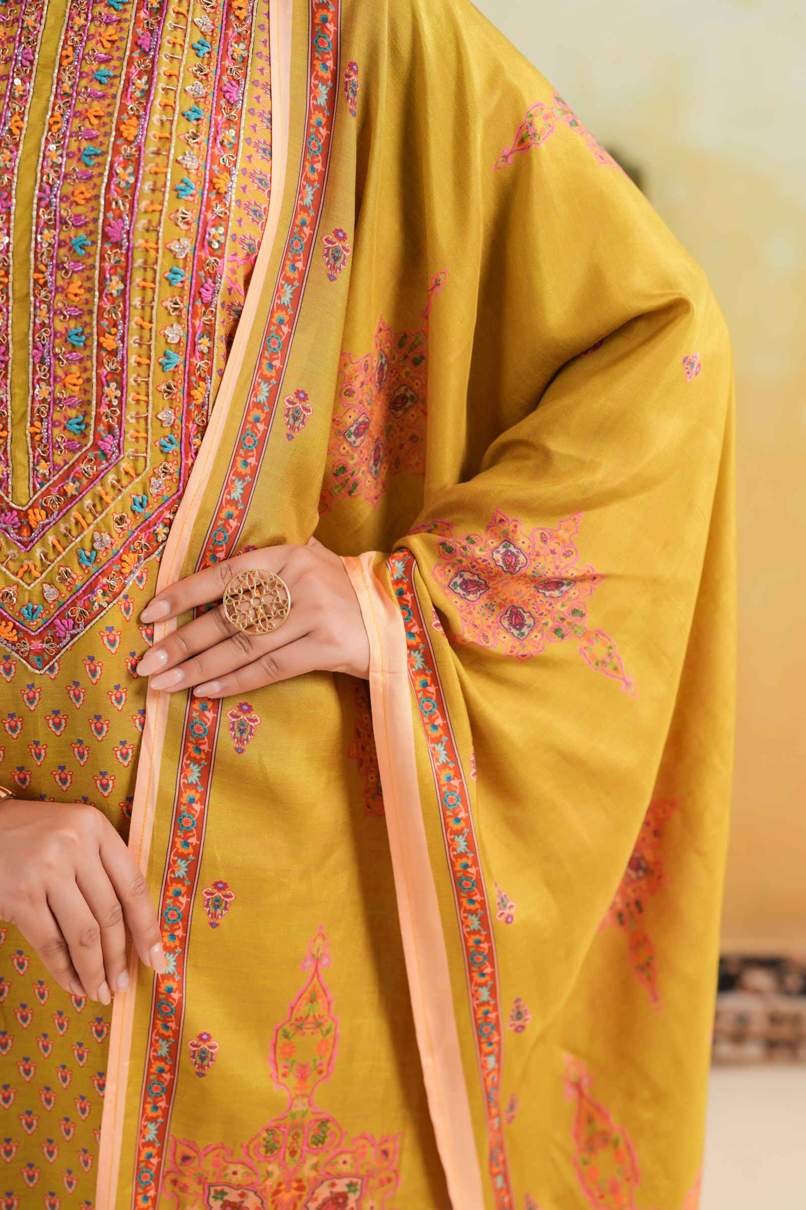 Kavish Ameerah-e-Ember Mustard Kurta Pant and Dupatta Set