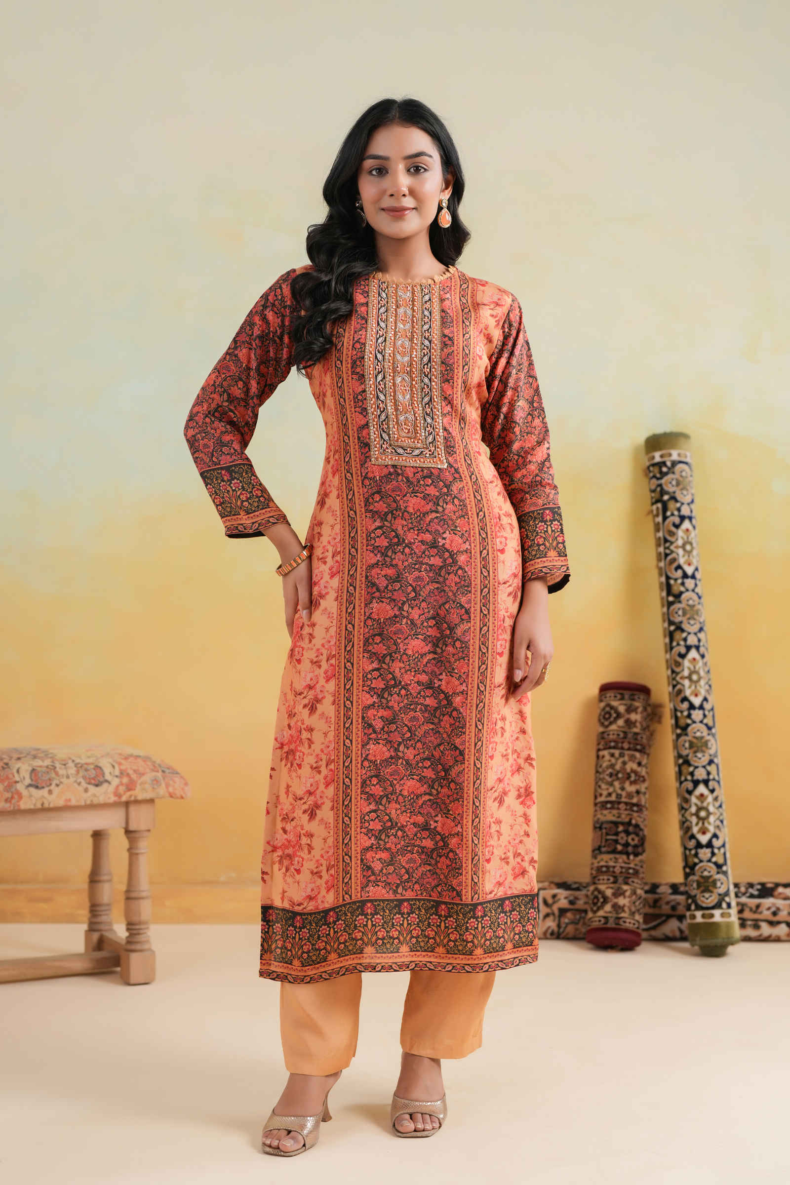 Kavish Noor-e-Gulab Maroon Kurta Pant and Dupatta Set