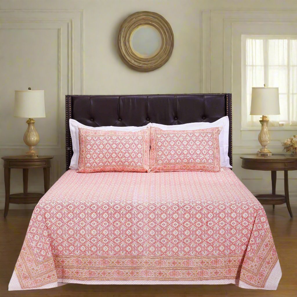 Alice Checks Baby Pink Cotton  Bedsheet