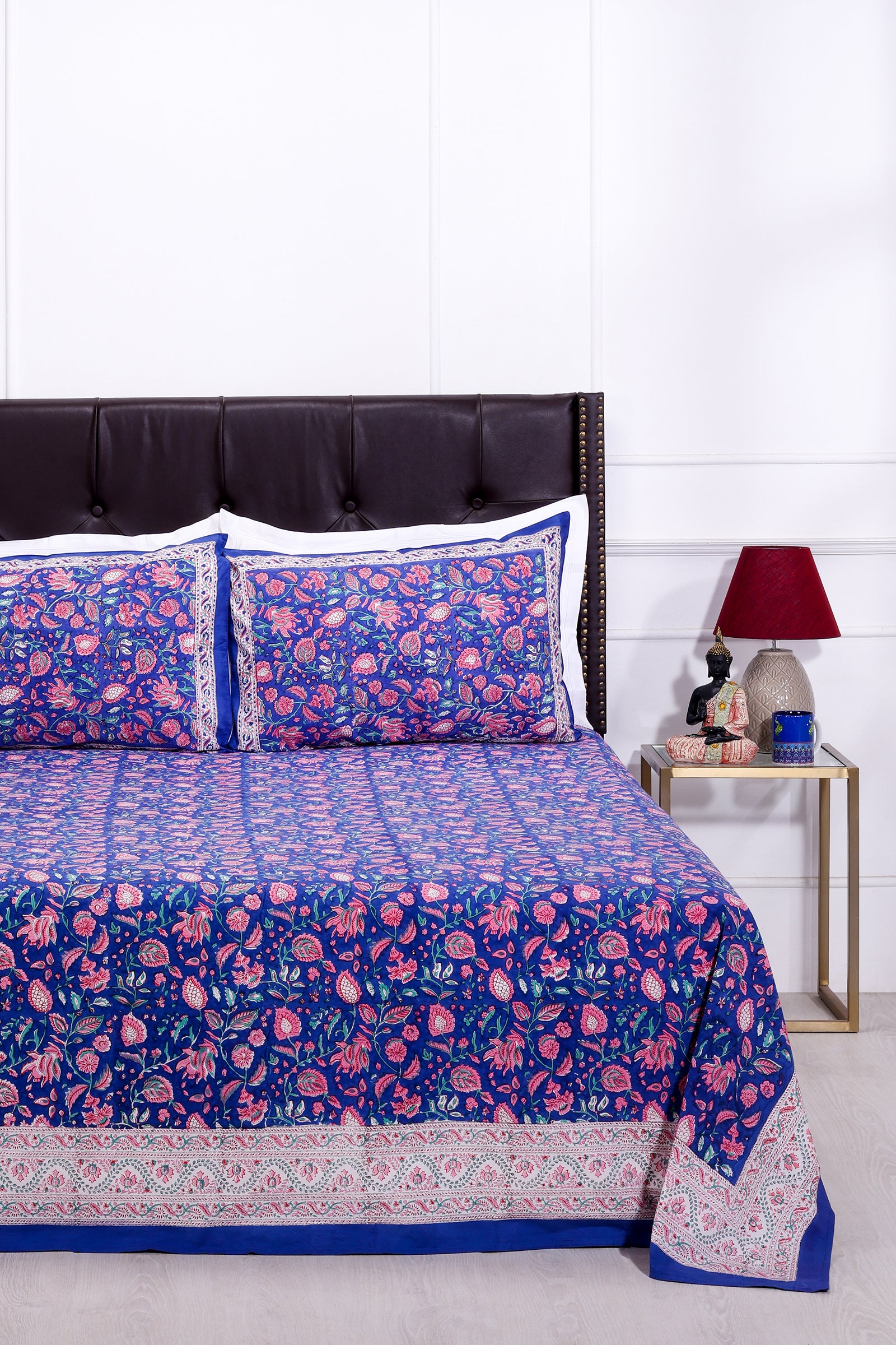 Arohi Jaal Navy Blue Cotton Bedsheet - shahenazindia