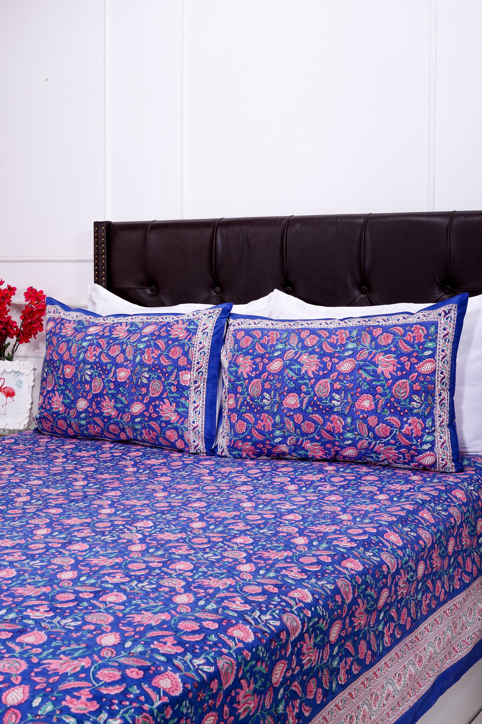 Arohi Jaal Navy Blue Cotton Bedsheet - shahenazindia