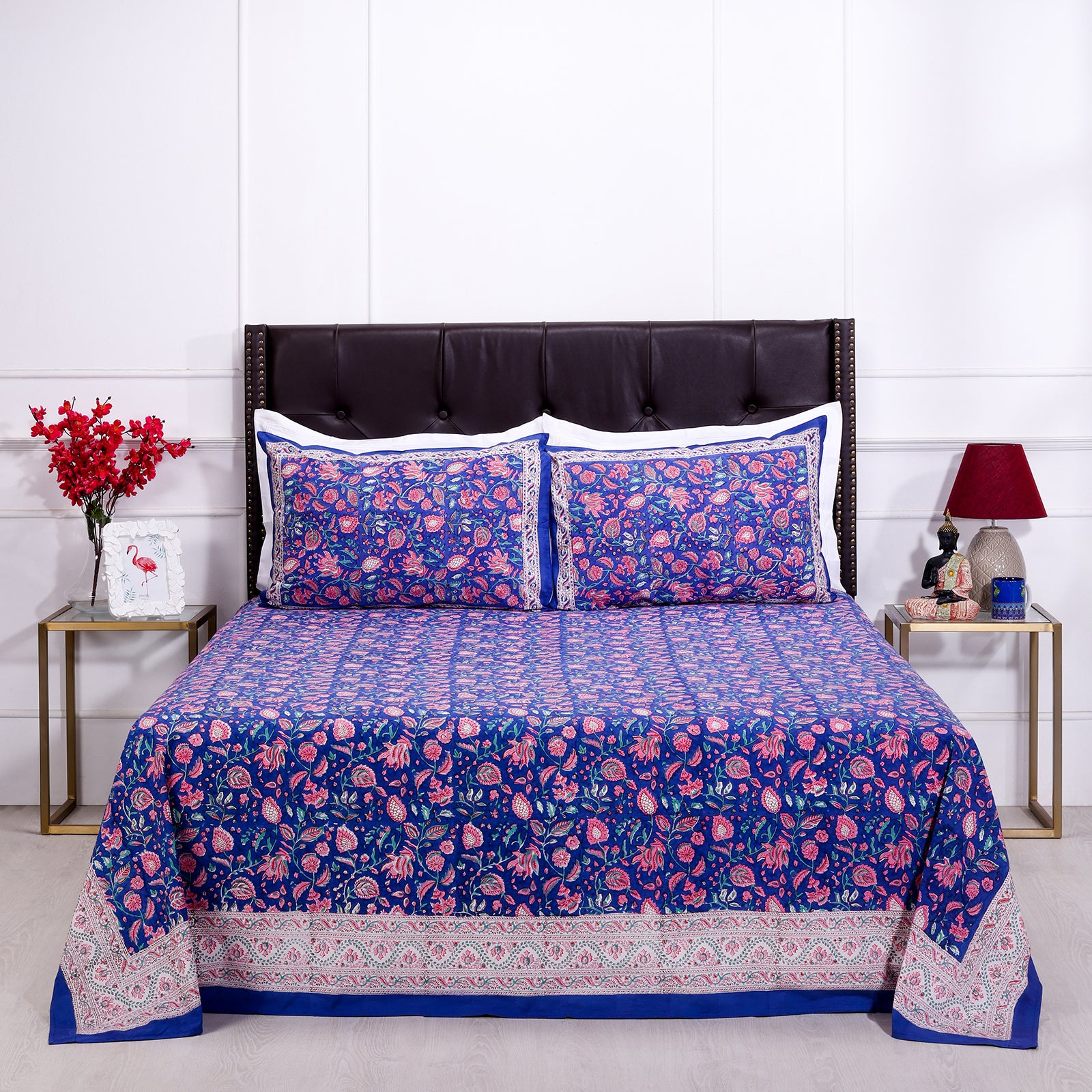 Arohi Jaal Navy Blue Cotton Bedsheet - shahenazindia