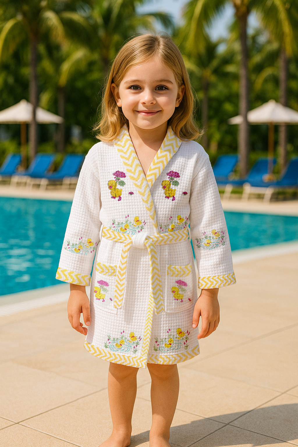 Baby Ducklings Yellow Cotton Waffle Weave Bathrobe