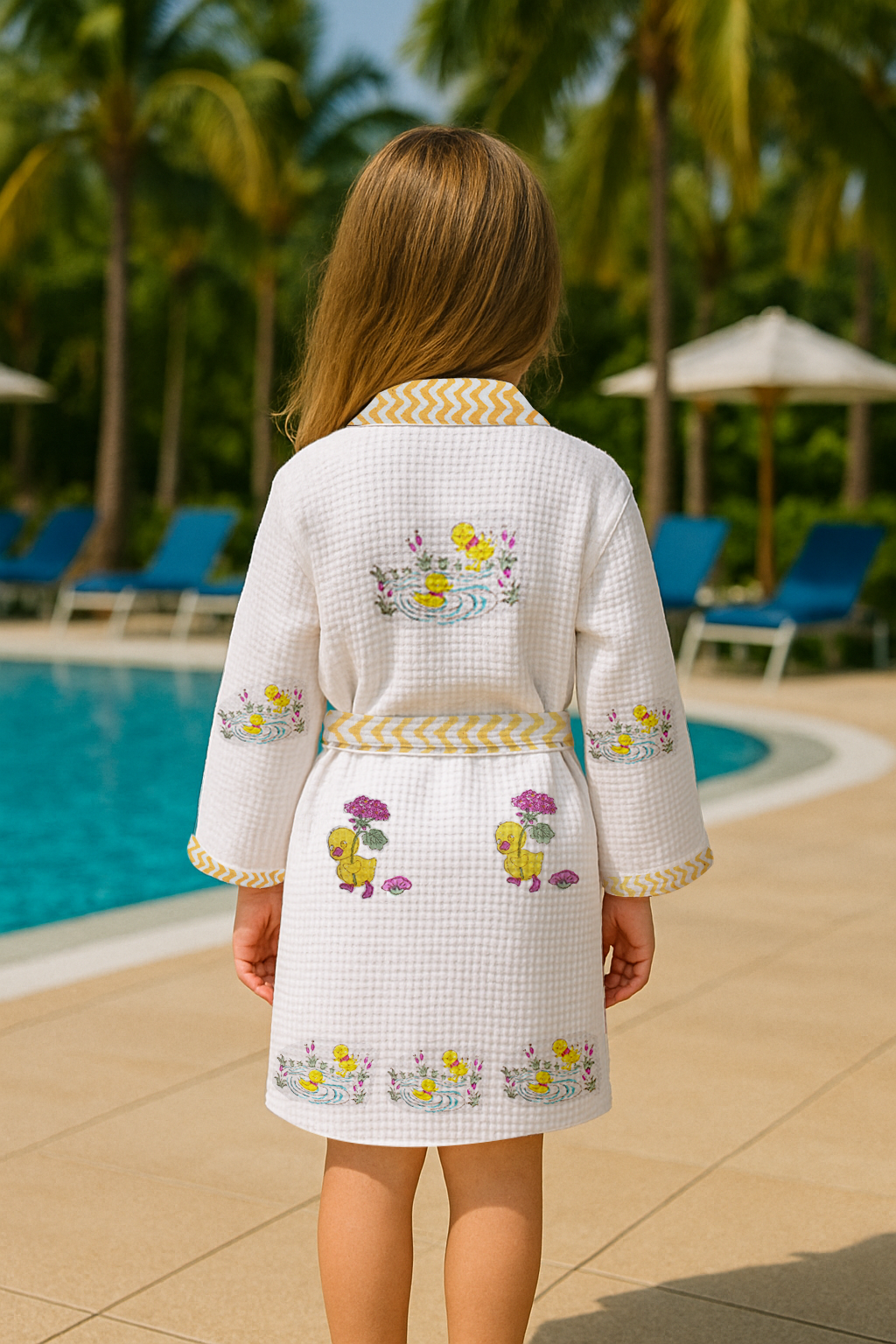 Baby Ducklings Yellow Cotton Waffle Weave Bathrobe