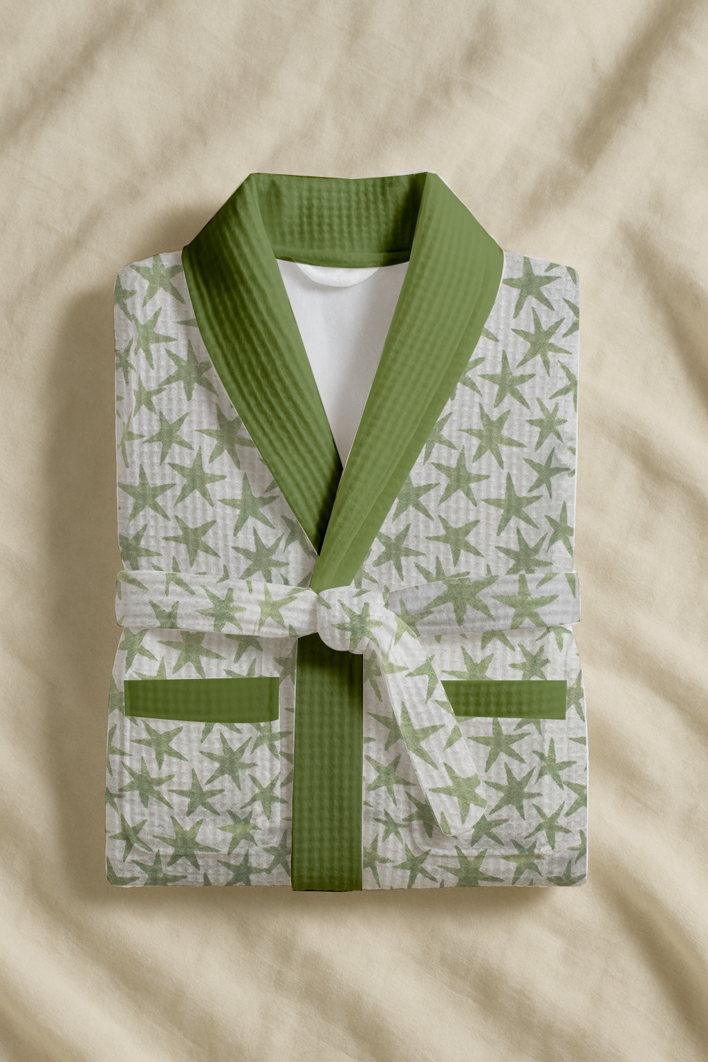 Baby Star Green Cotton Waffle Weave Bathrobe