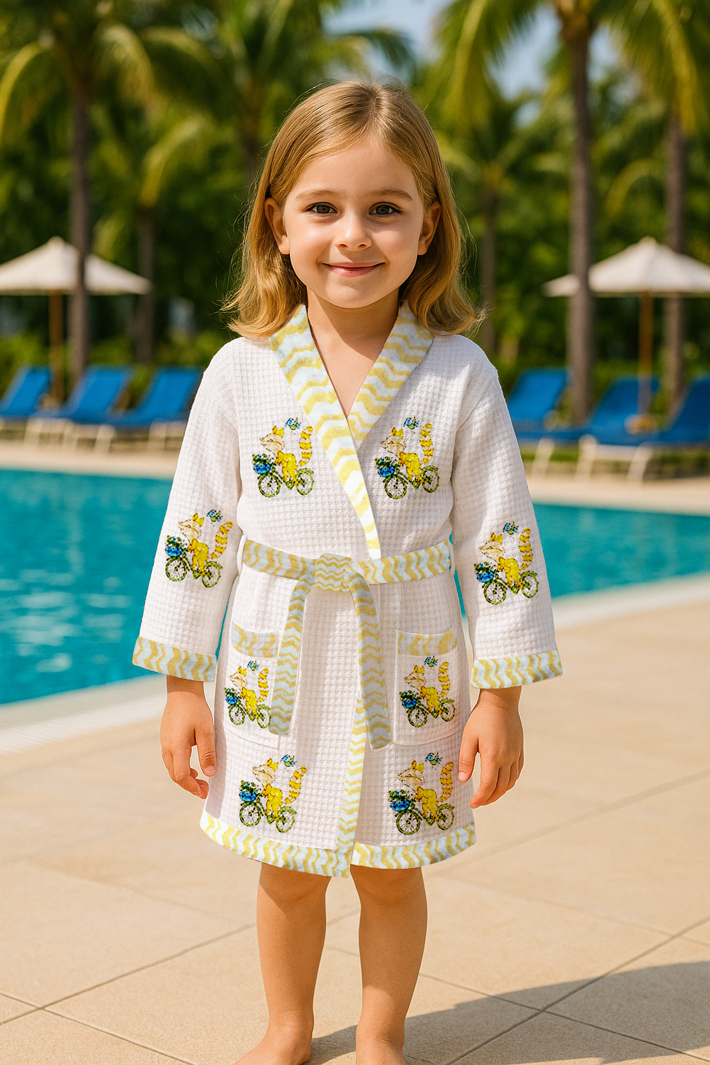 Baby Squirrel Mustard Cotton Waffle Weave Bathrobe