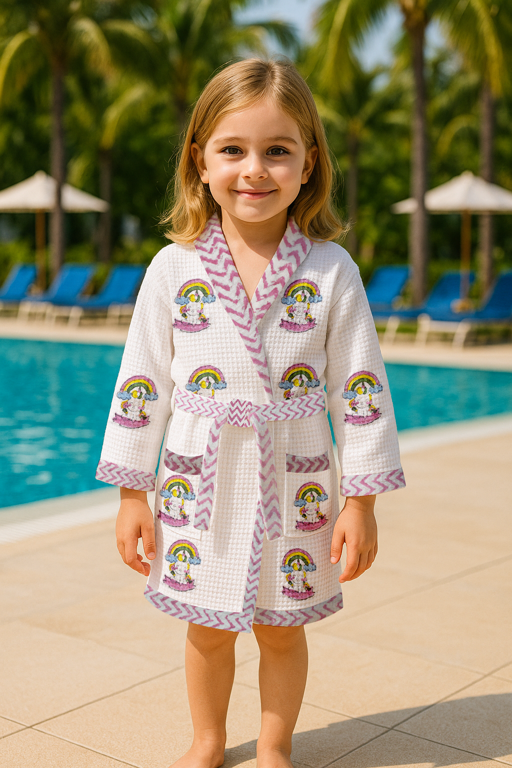 Baby Unicorn Pink Cotton Waffle Weave Bathrobe