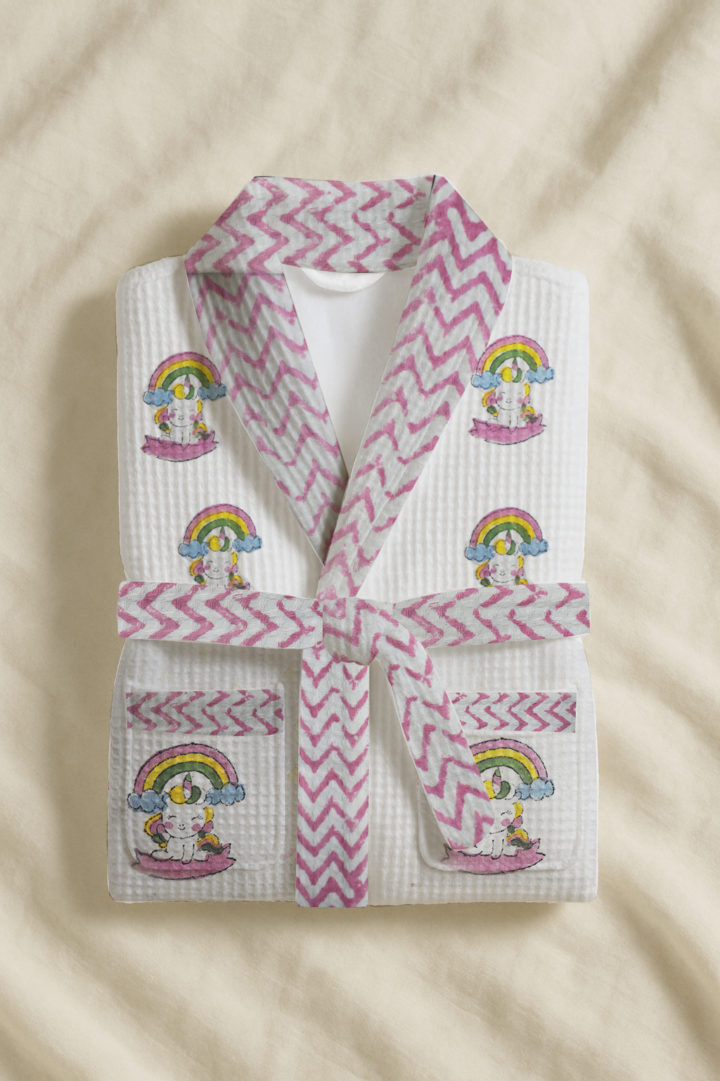 Baby Unicorn Pink Cotton Waffle Weave Bathrobe