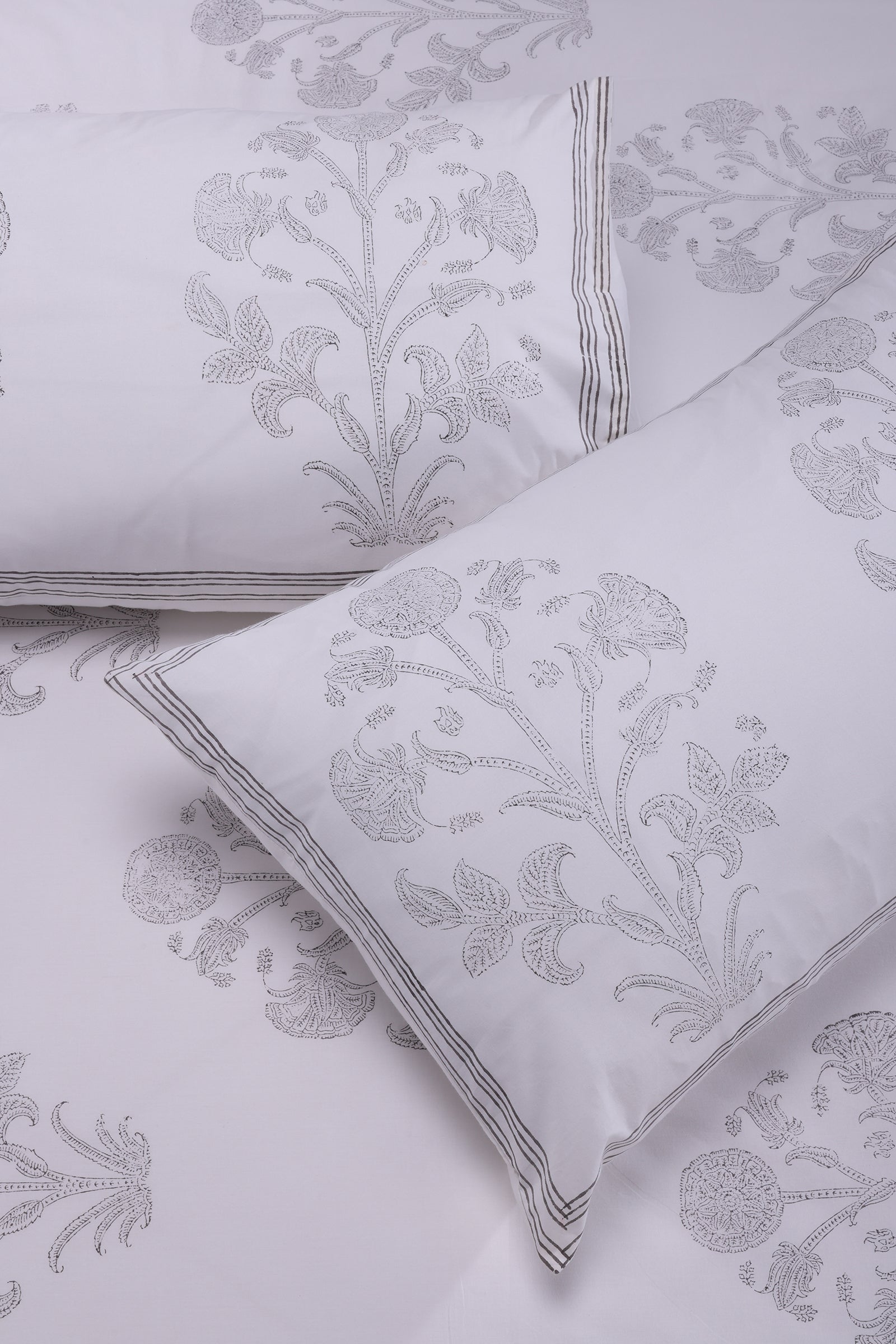 Brinda Grey Cotton Percale Bedsheet - shahenazindia