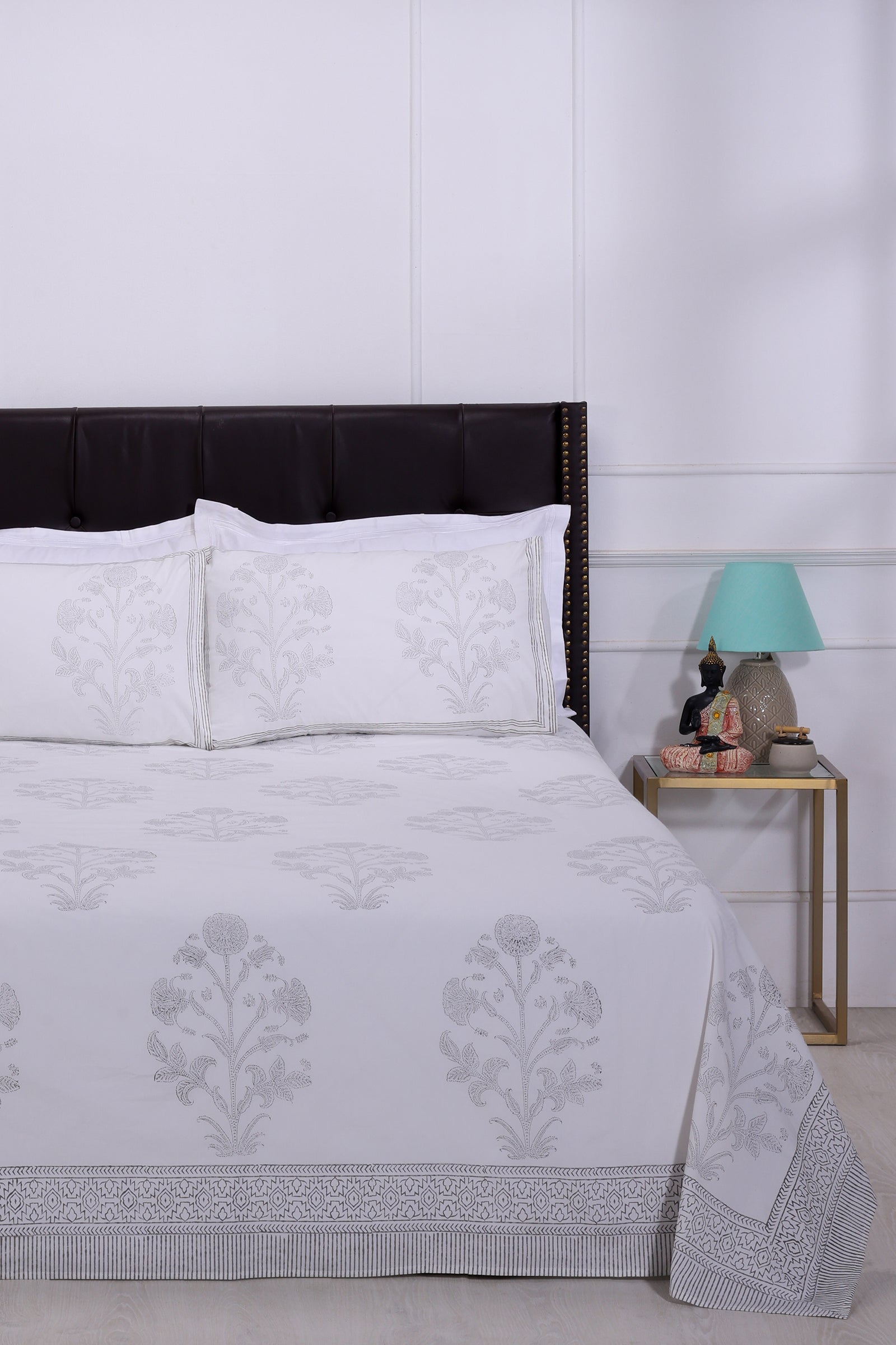 Brinda Grey Cotton Percale Bedsheet - shahenazindia