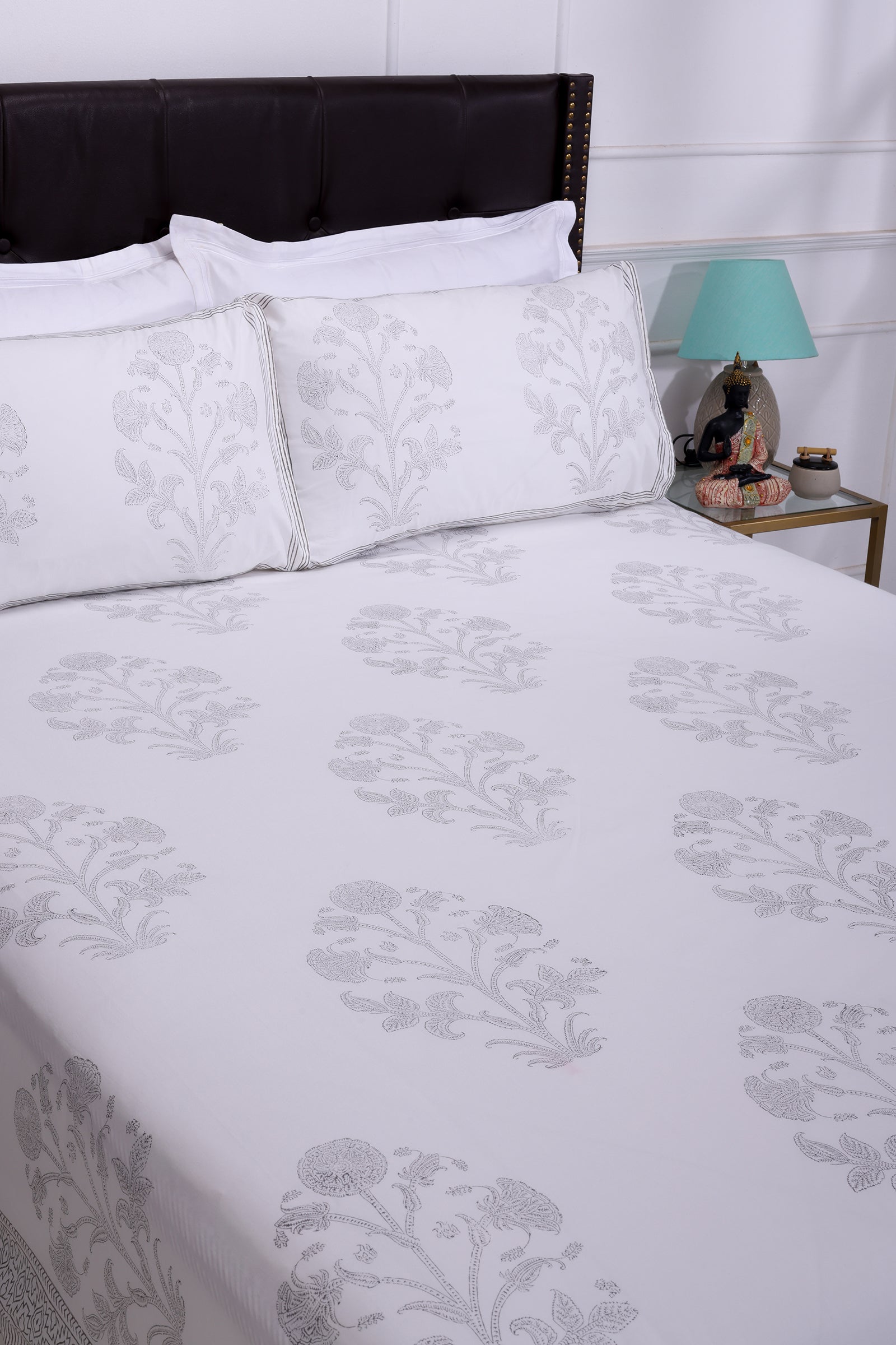 Brinda Grey Cotton Percale Bedsheet - shahenazindia