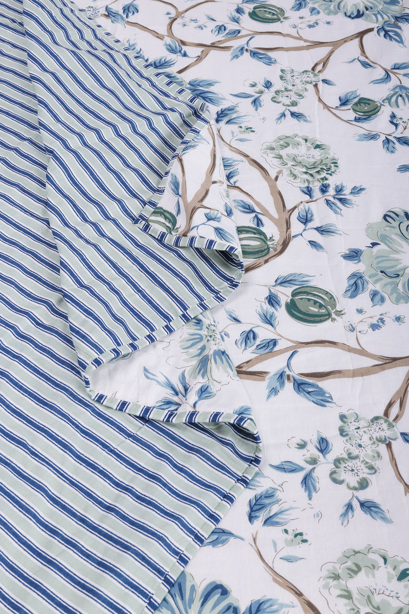 Calendula Blue Bloom: Calendula Print Blue Reversible Cotton Muslin ...