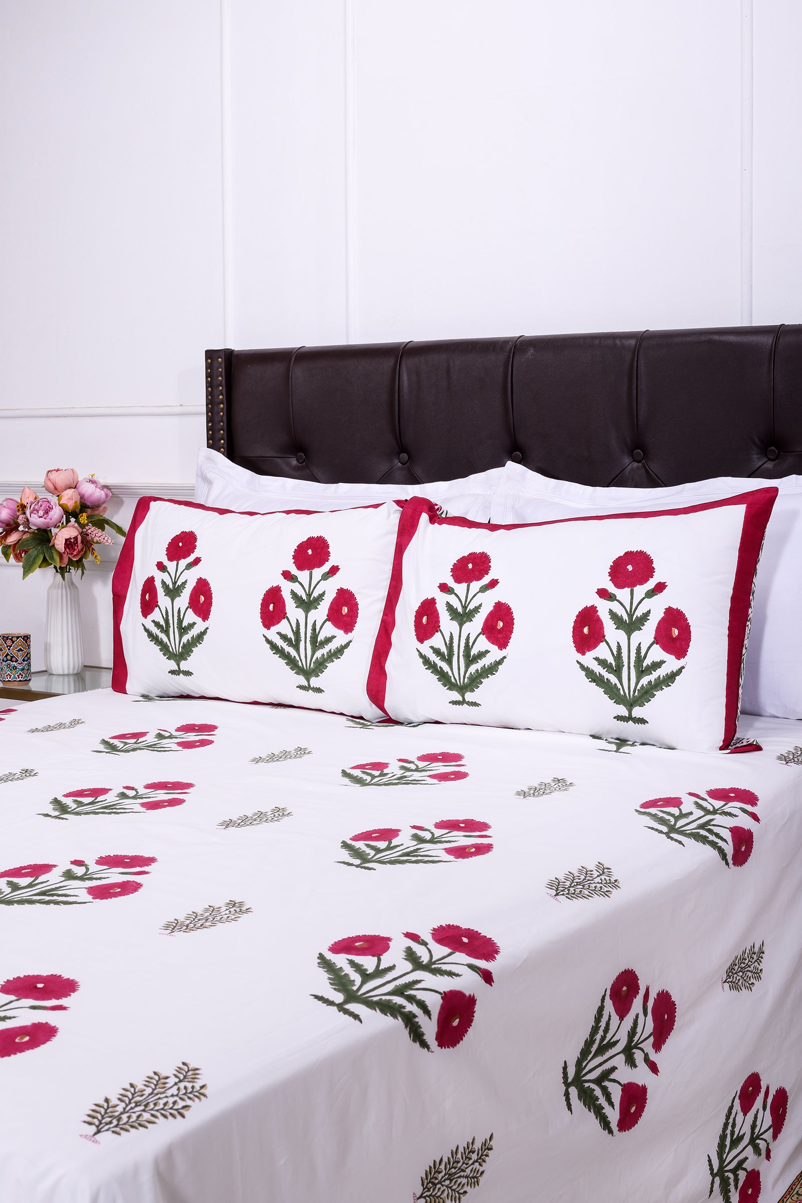 Dhatura Floral Dark Pink Cotton Percale Bedsheet - shahenazindia