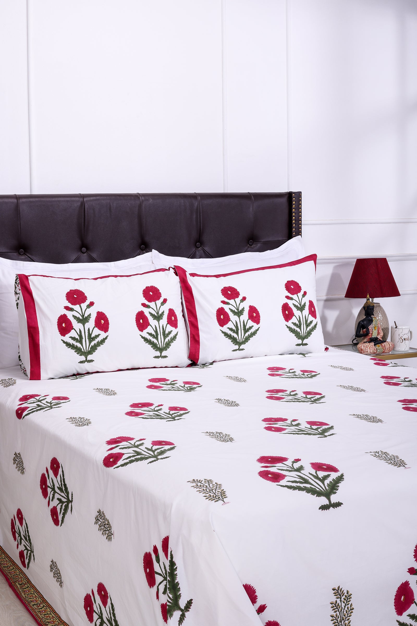 Dhatura Floral Dark Pink Cotton Percale Bedsheet - shahenazindia