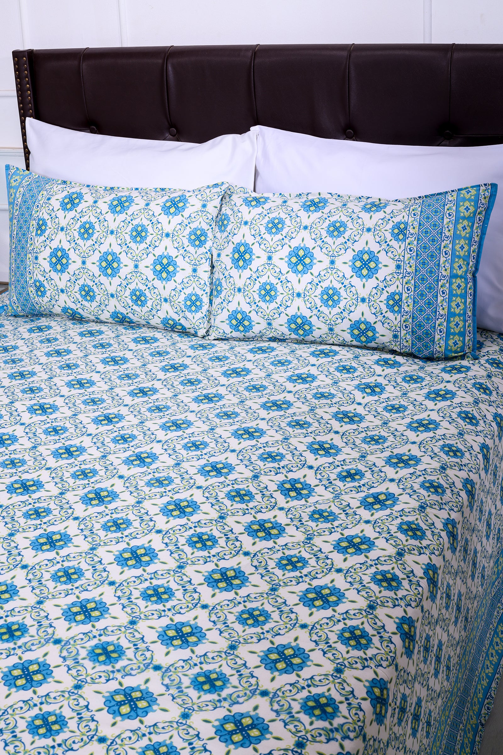 Emaline Jhaal Blue Cotton Bedsheet