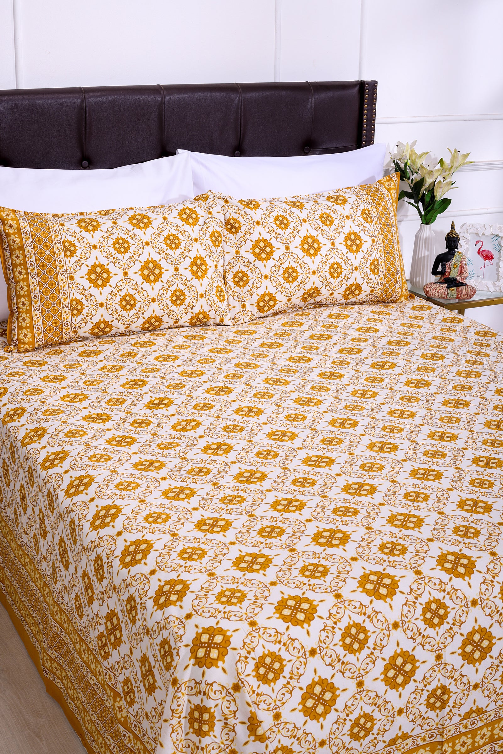 Emaline Jhaal Mustard Cotton Bedsheet