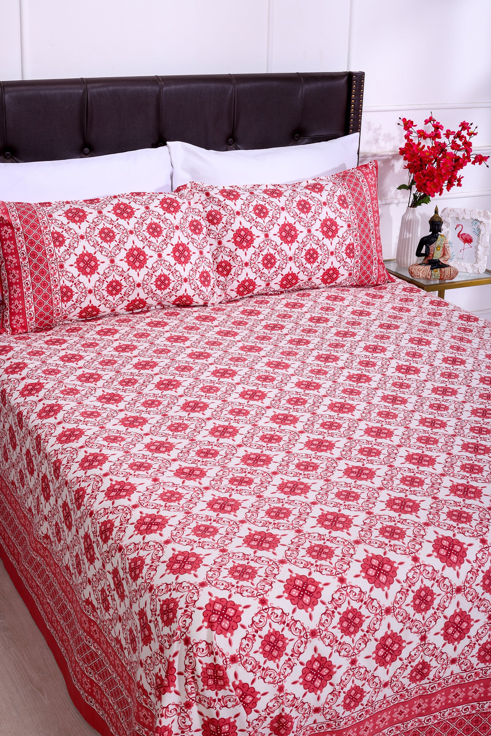 Emaline Jhaal Pink Cotton Bedsheet