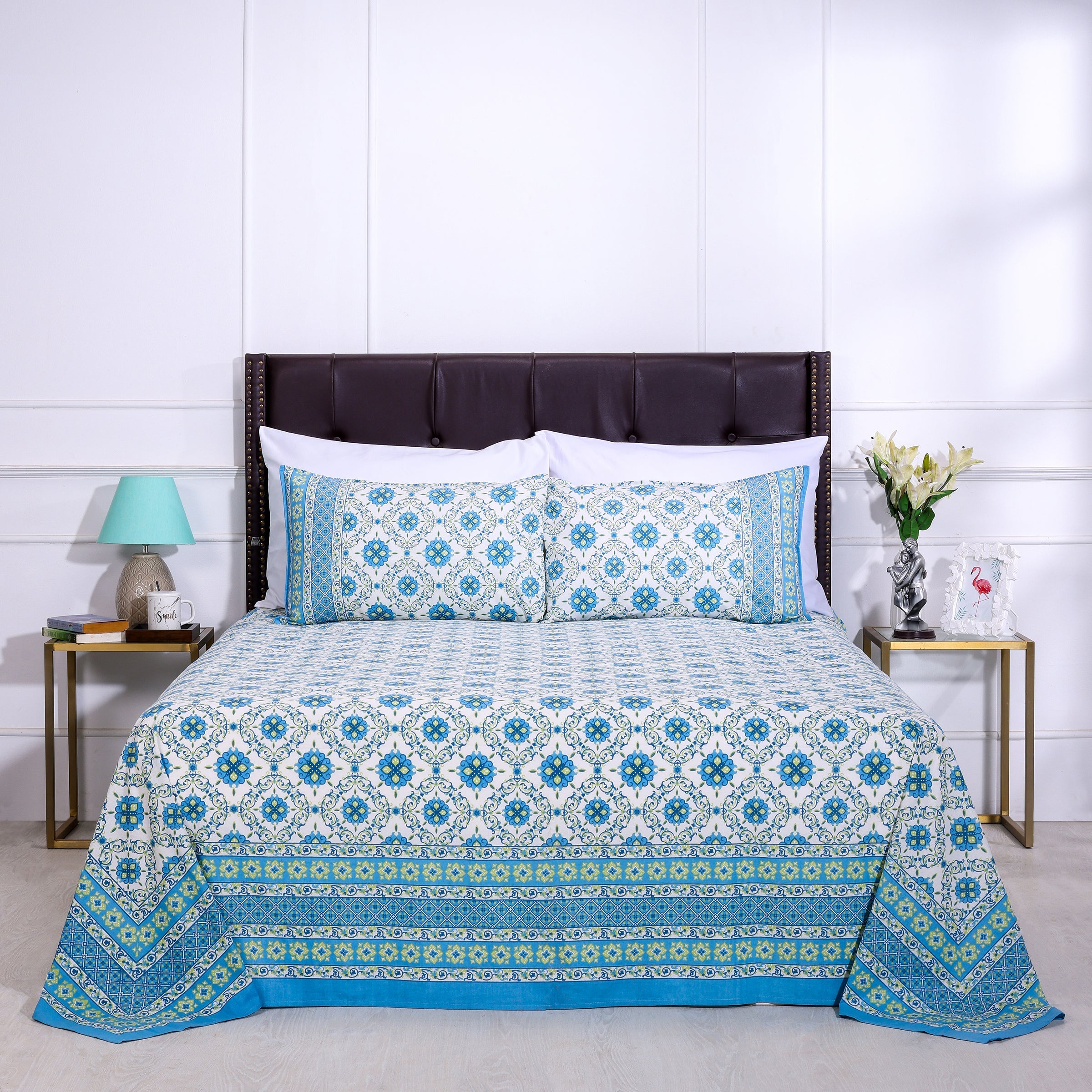Emaline Jhaal Blue Cotton Bedsheet Shahenaz