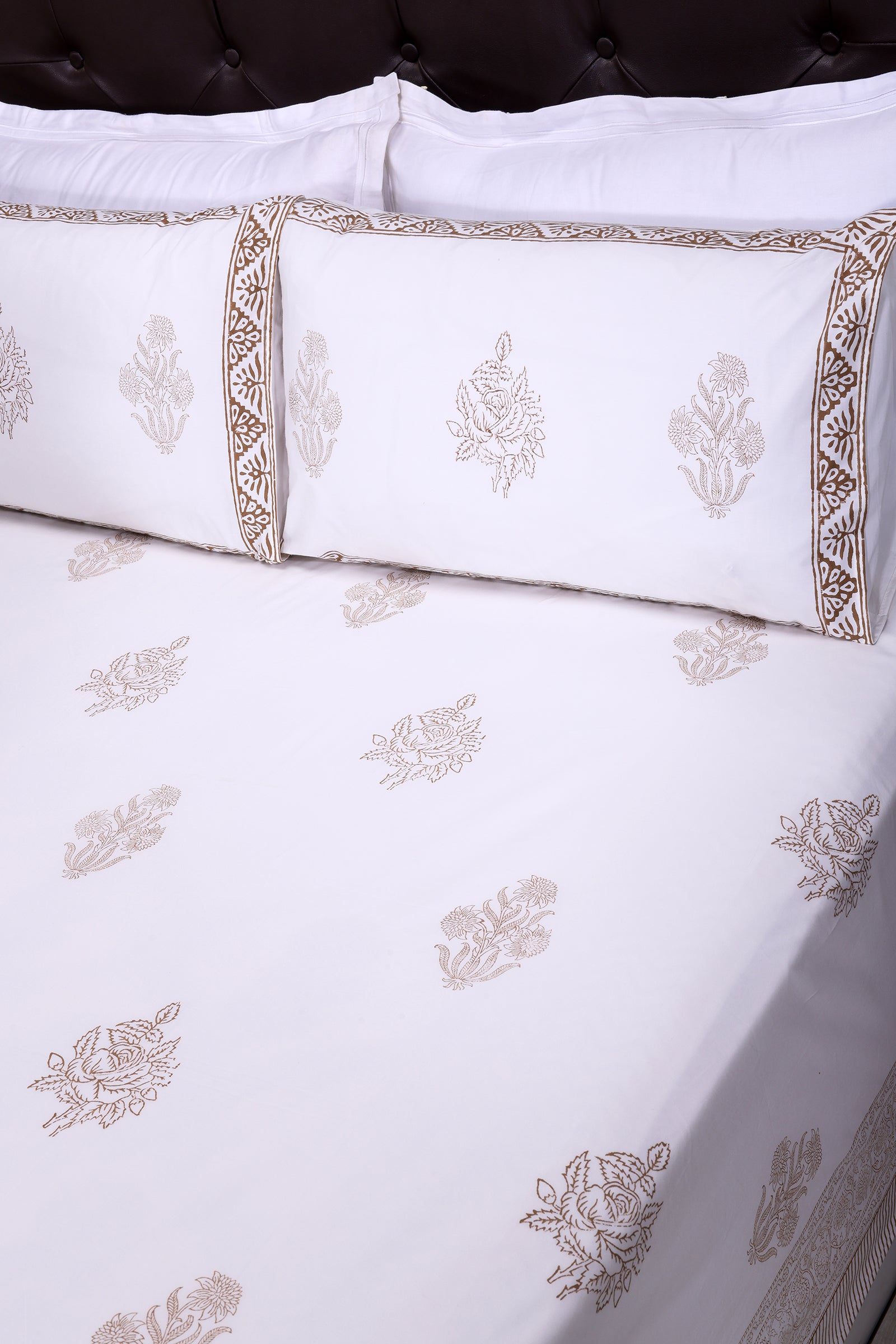 Falak Bootah Beige Cotton Percale Bedsheet - shahenazindia