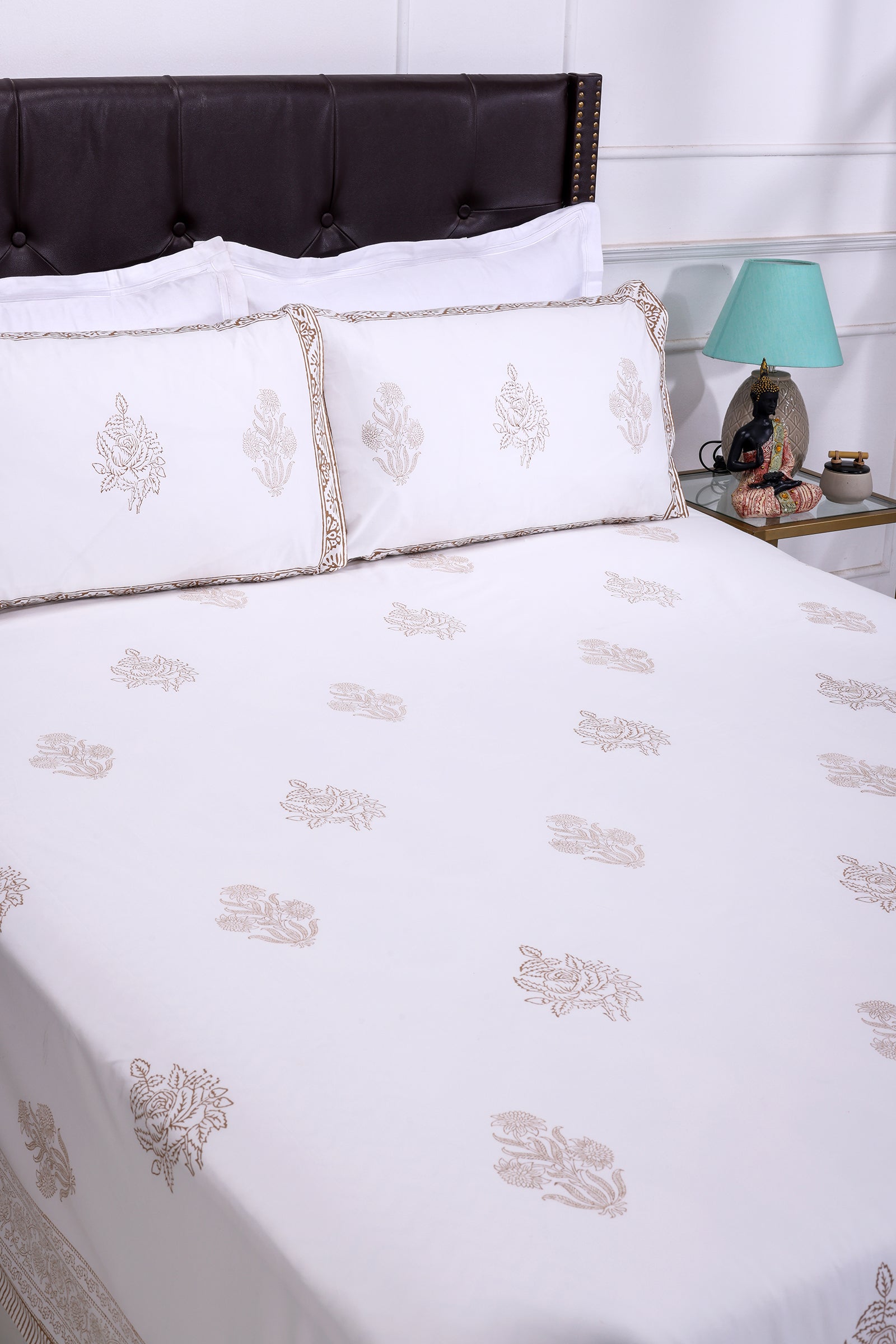 Falak Bootah Beige Cotton Percale Bedsheet - shahenazindia