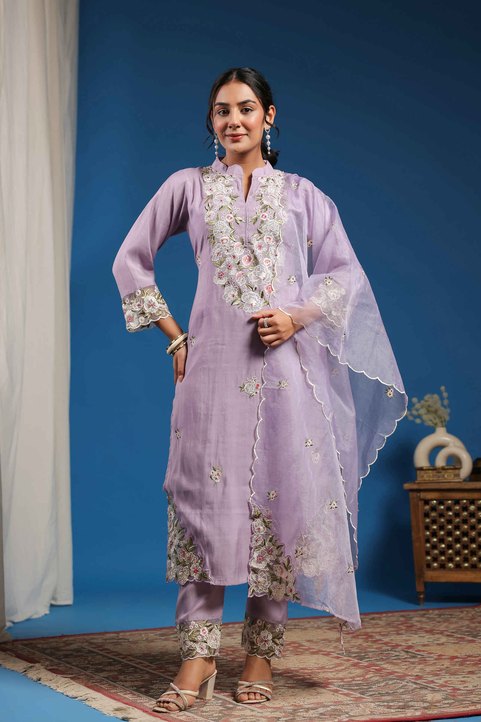 Falsafa Amira Lilac Kurta Pant and Dupatta Set