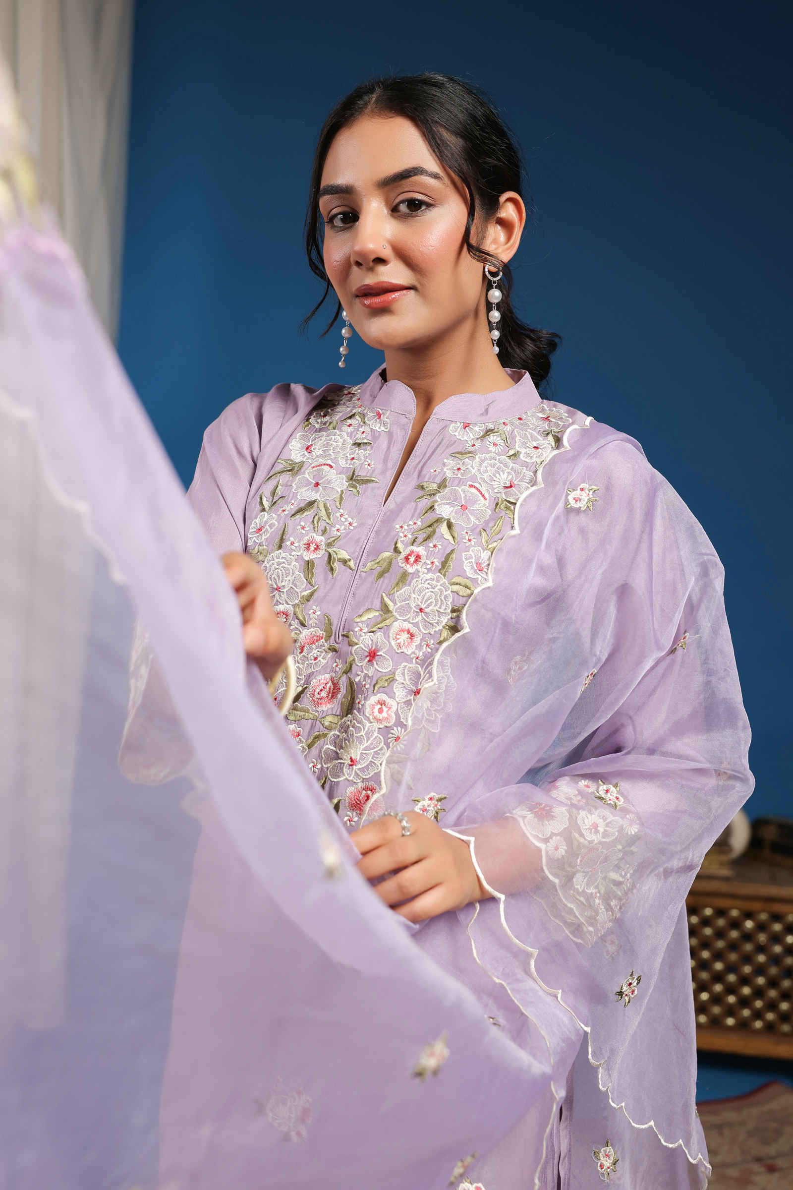 Falsafa Amira Lilac Kurta Pant and Dupatta Set