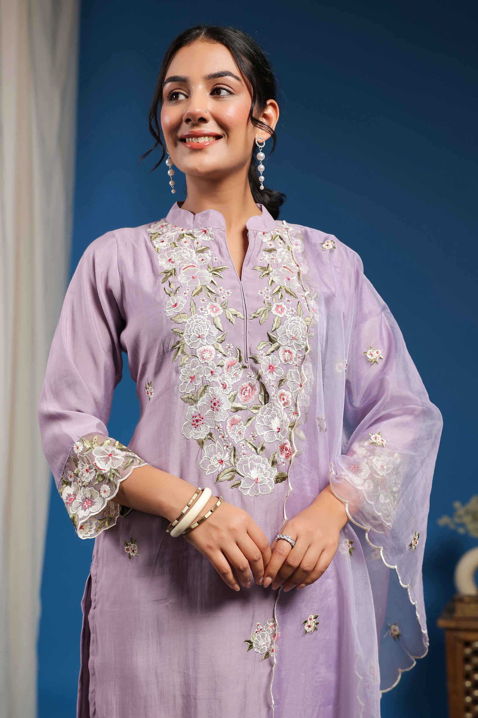 Falsafa Amira Lilac Kurta Pant and Dupatta Set