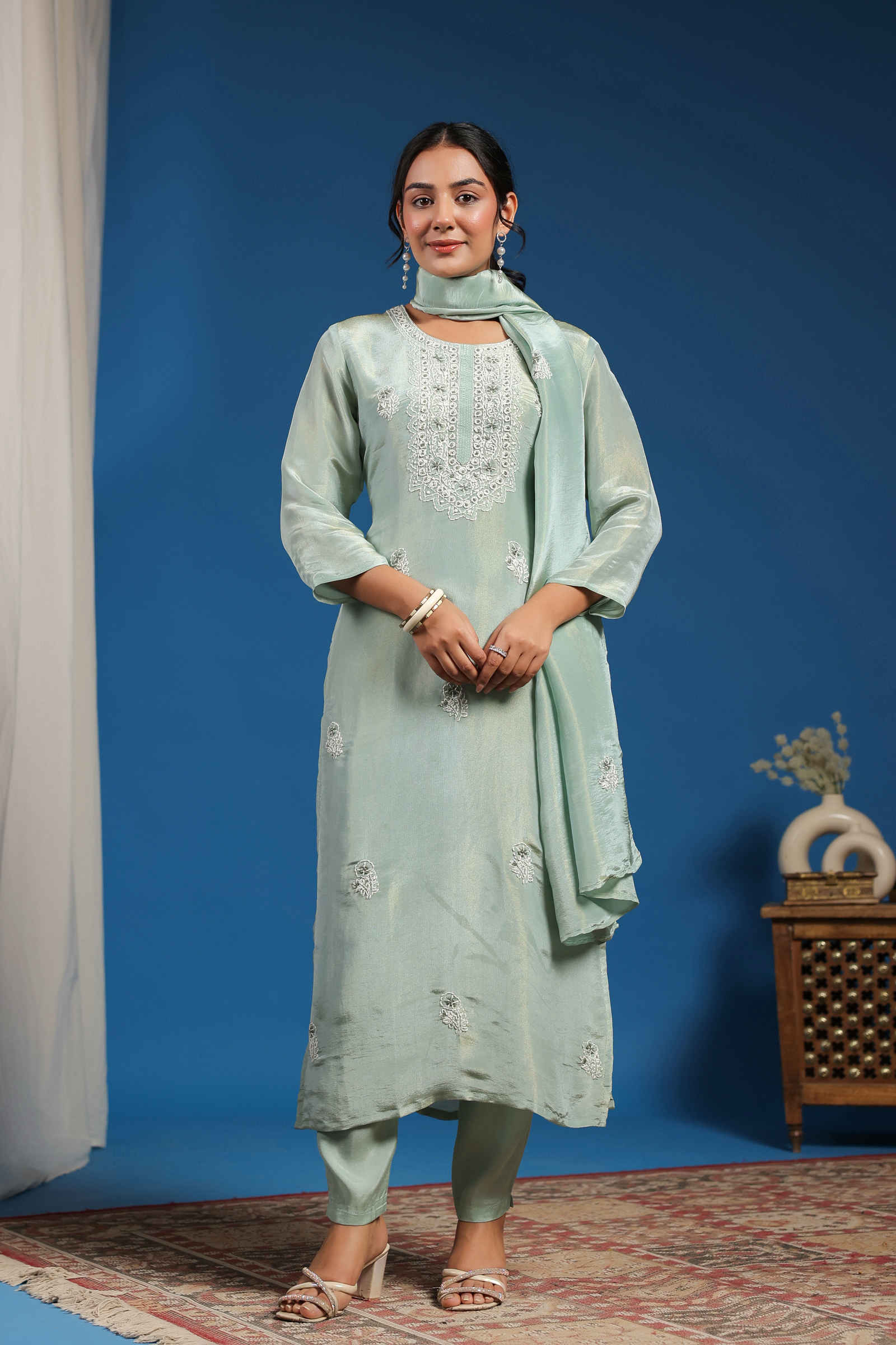 hand block kurti in green