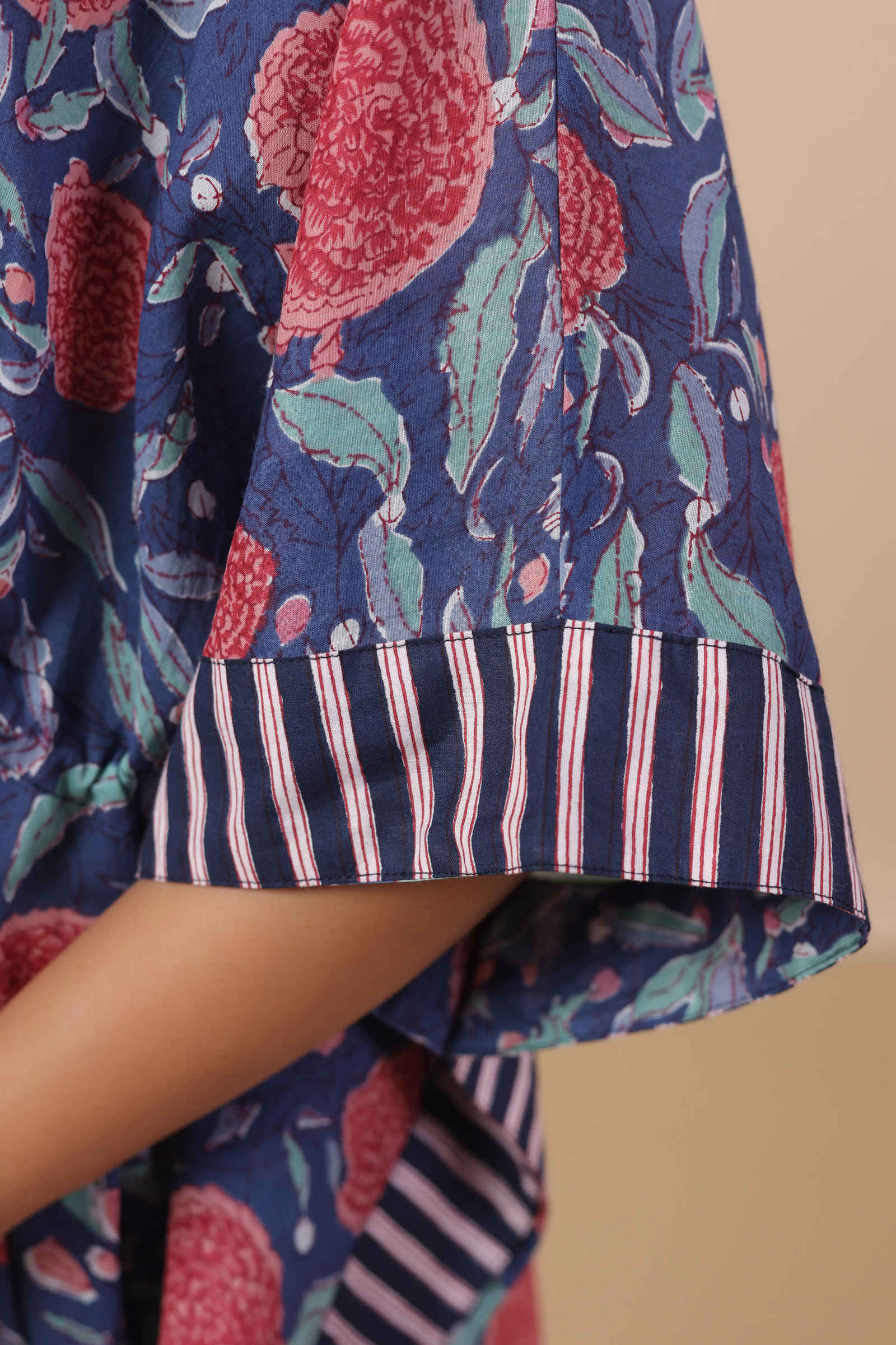 Fayra Tarini Indigo Bloom Hand Block Printed Cotton Kaftan