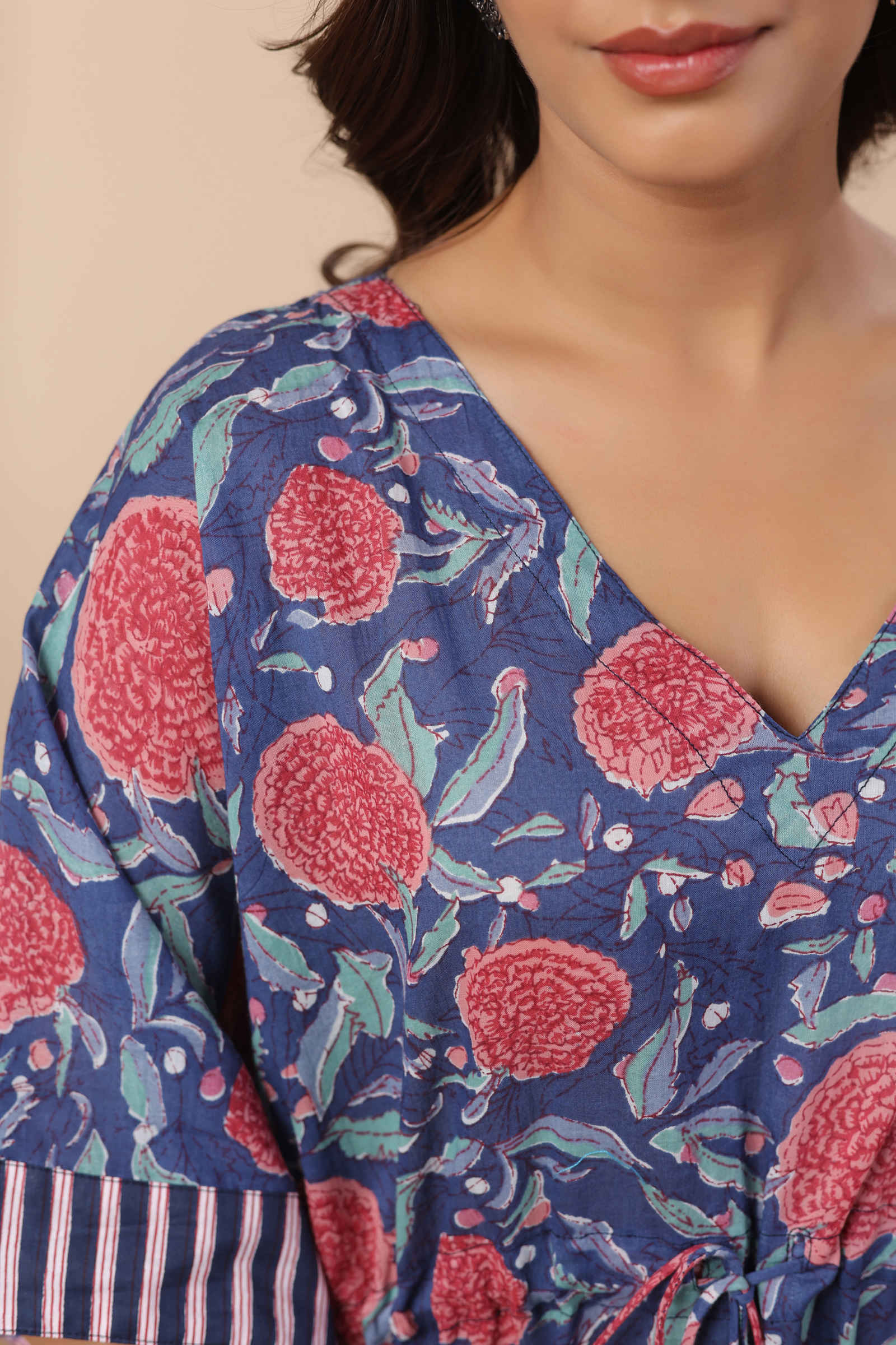 Fayra Tarini Indigo Bloom Hand Block Printed Cotton Kaftan