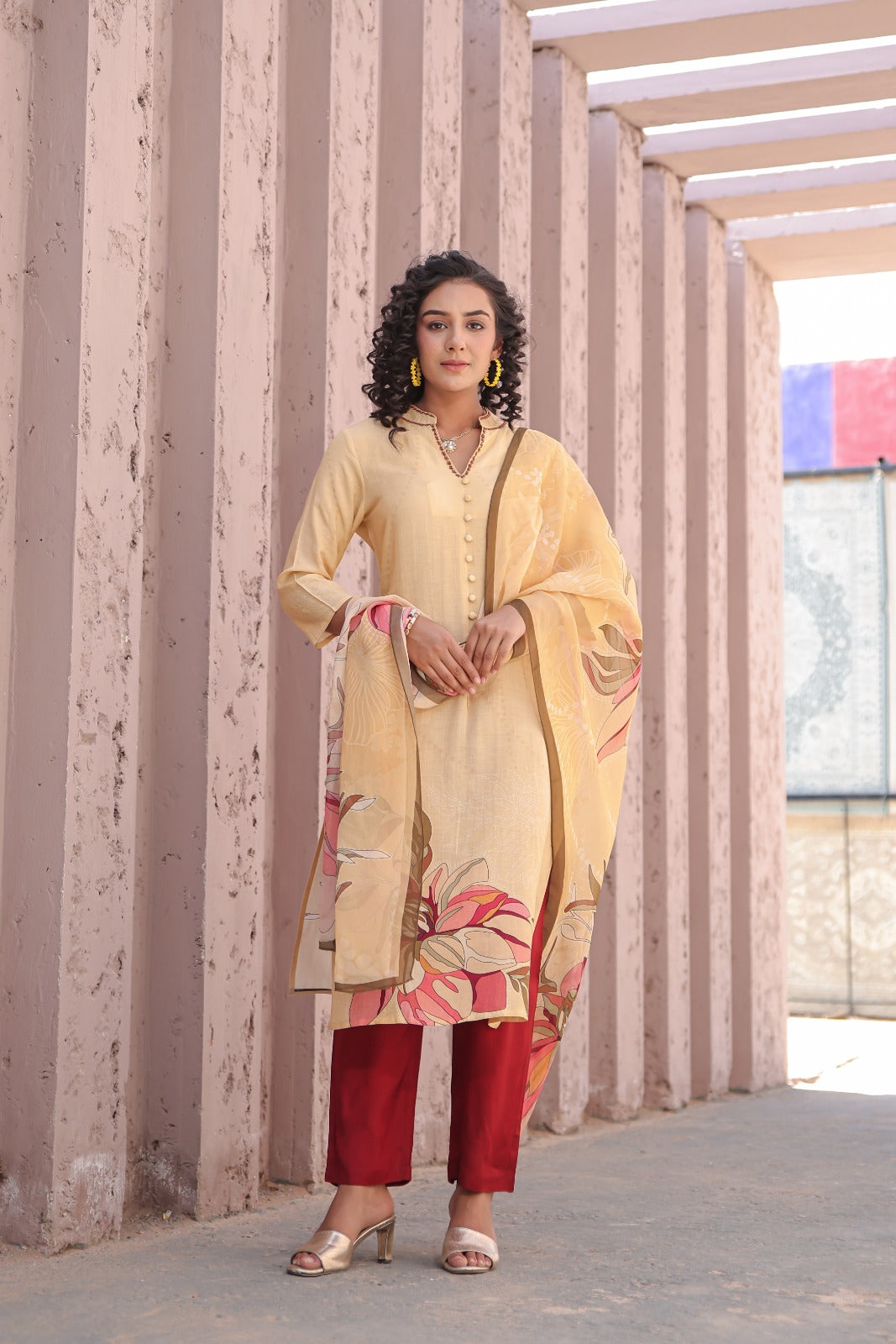 Fazlin Inan Mustard Kurta Set With Dupatta