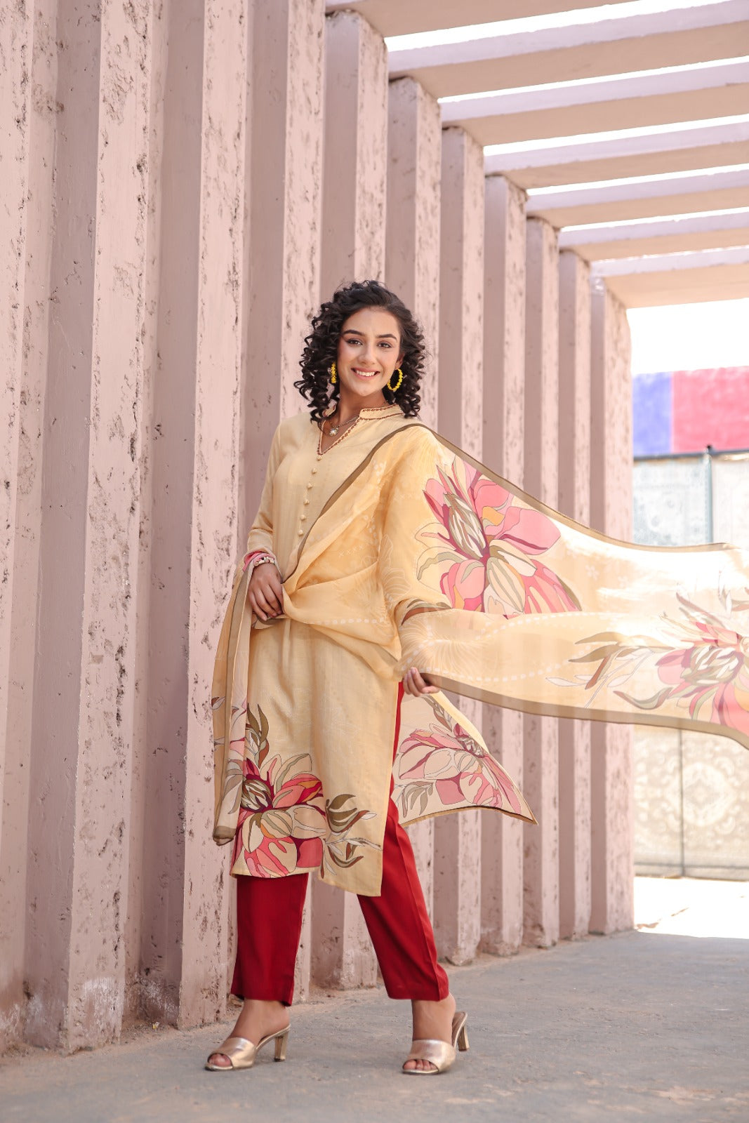 Fazlin Inan Mustard Kurta Set With Dupatta