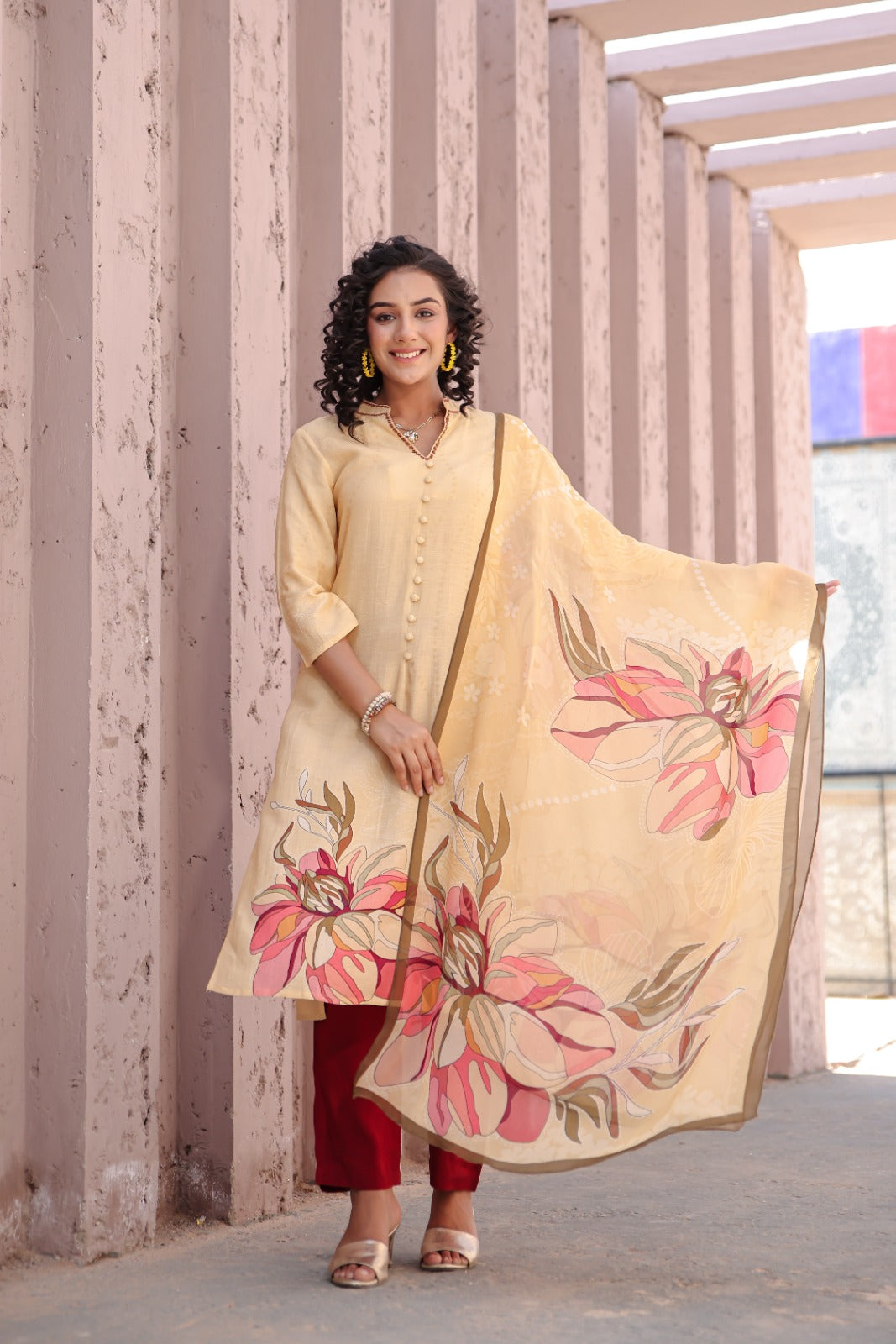 Fazlin Inan Mustard Kurta Set With Dupatta