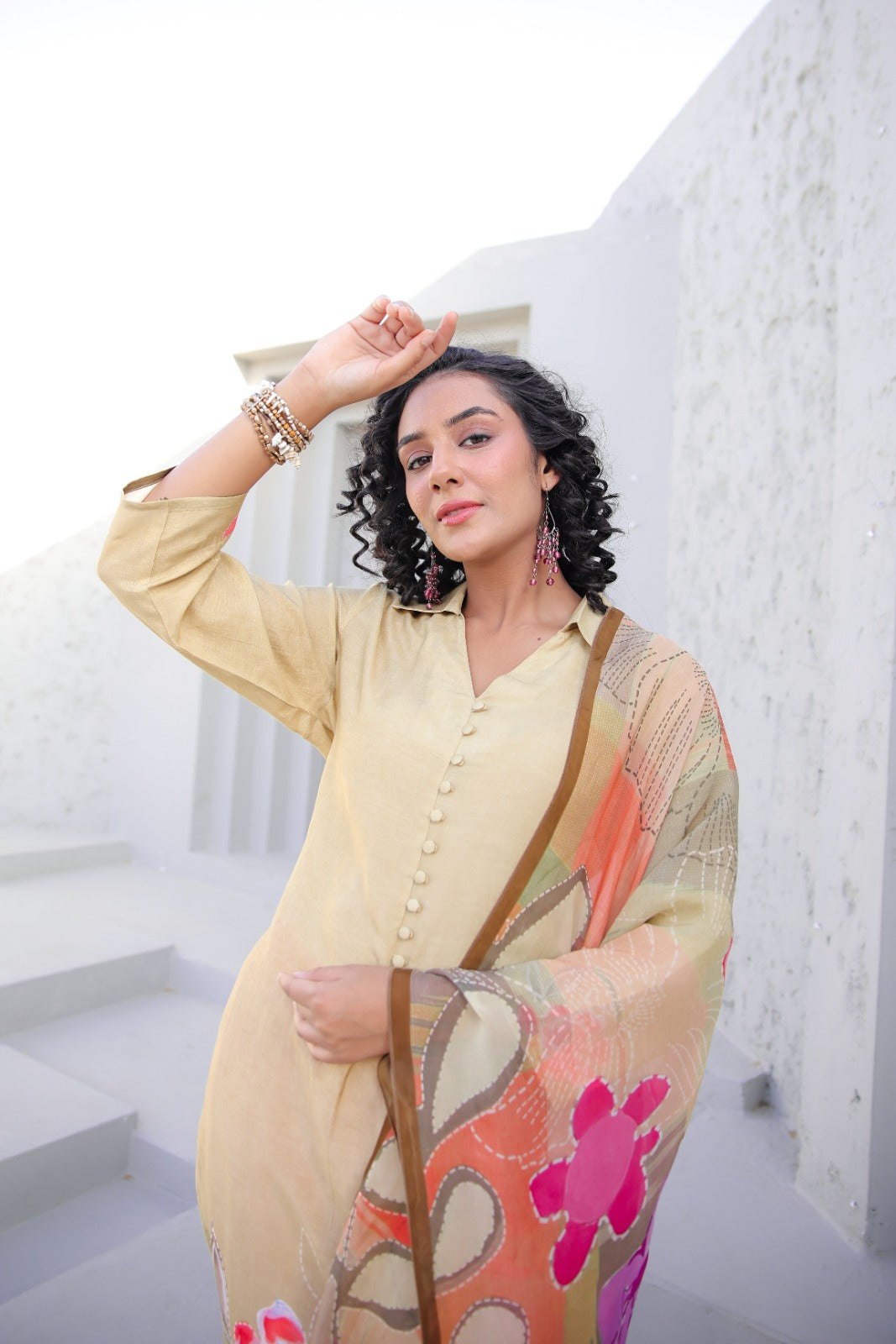 Fazlin Iris Beige Kurta Set With Dupatta