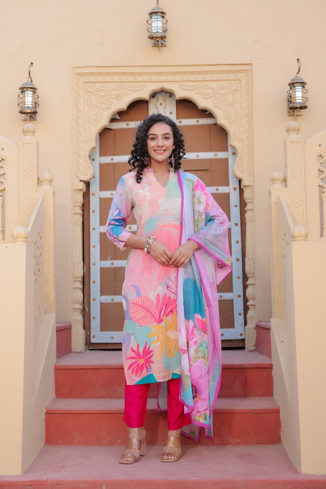 Fazlin Rangeen Peach Kurta Set With Dupatta