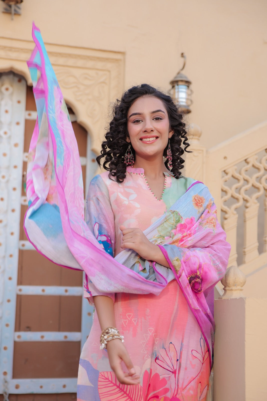 Fazlin Rangeen Peach Kurta Set With Dupatta