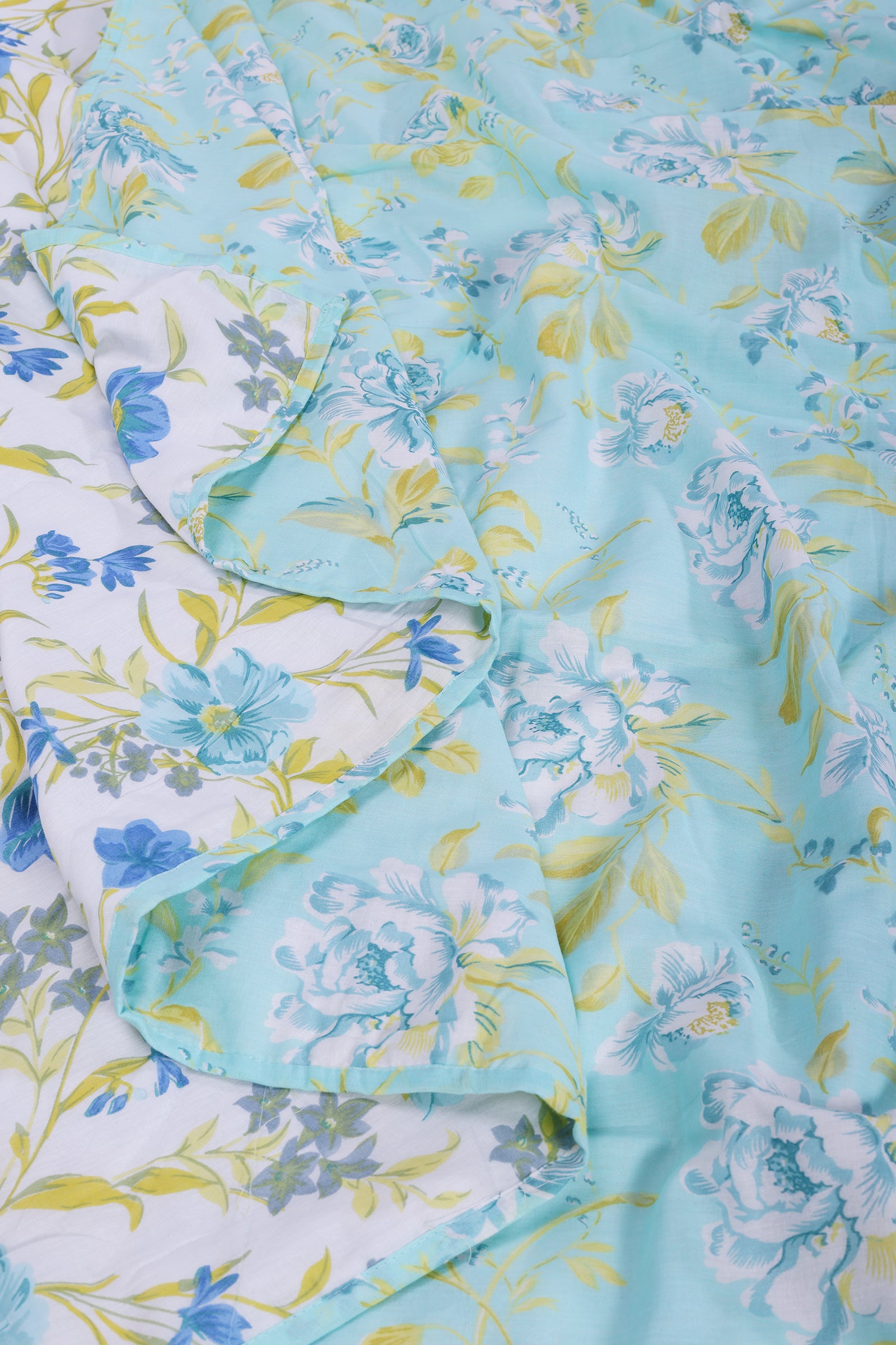 Floral Print Sea Green Reversible Cotton Muslin Dohar - shahenazindia